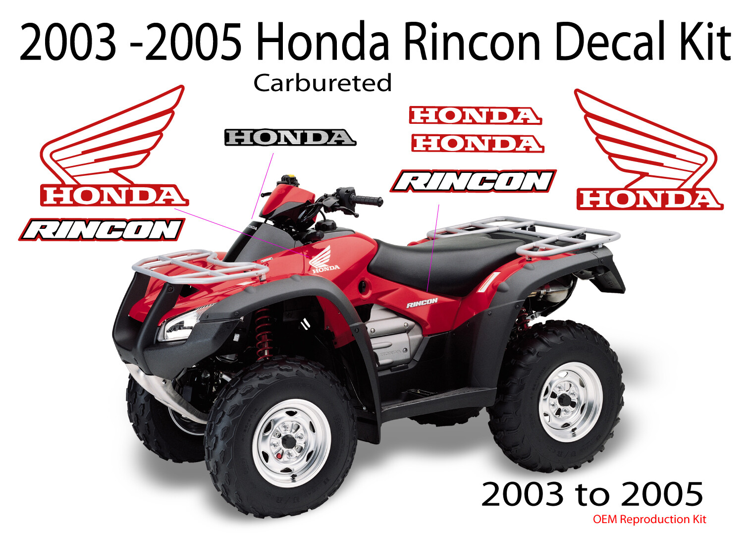 2003 2006 2008 2017 2022 OEM Honda Rincon 4×4 Decal kit Graphics Marks sticker