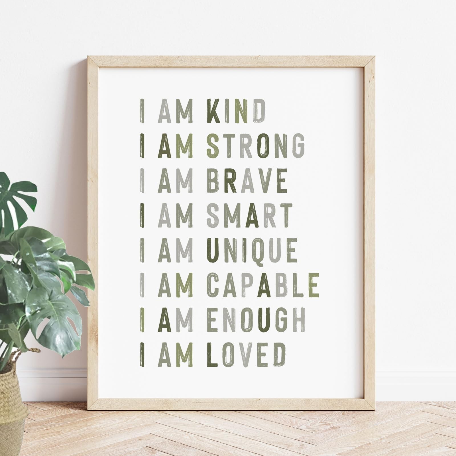 Positive Affirmations, Classroom Wall Art, Green Nursery Wall Decor Neutral, …