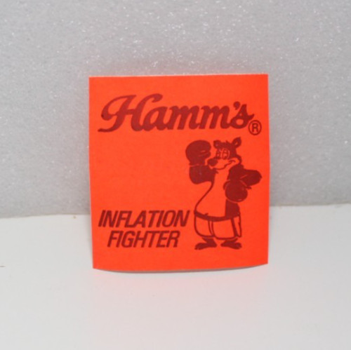 VINTAGE HAMMS BEAR INFLATION FIGHTER BOXING BEER SITCKER LABEL 2" ADVERTISITING