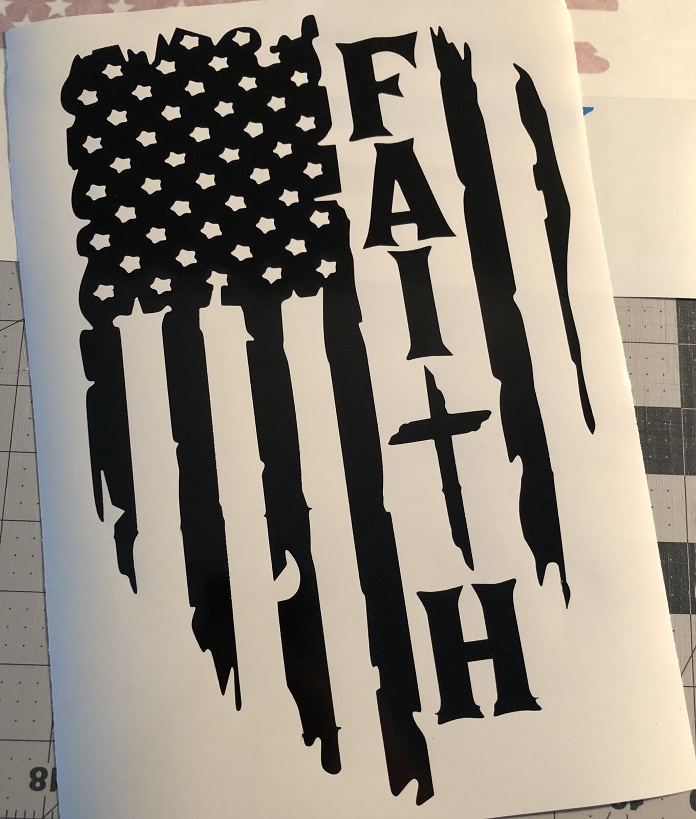 Vinyl Decal for Window – Faith, American Flag