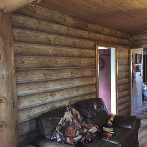 York Wallcoverings CH7977 Lake Forest Lodge Mountain Logs Wallpaper, Light Brown