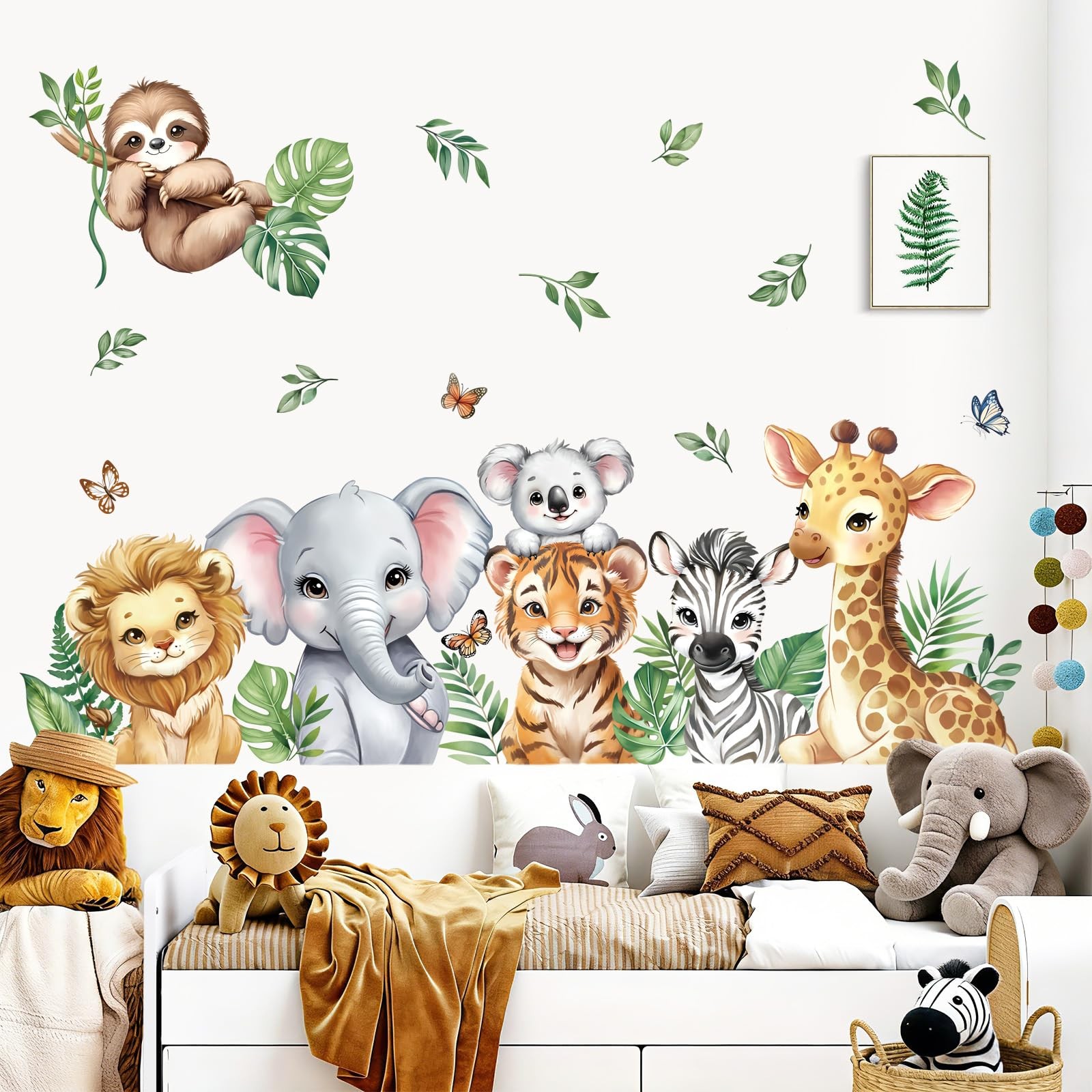 Jungle Animals Tropical Leaves Wall Stickers Safari Lion Giraffe Elephant Wal…
