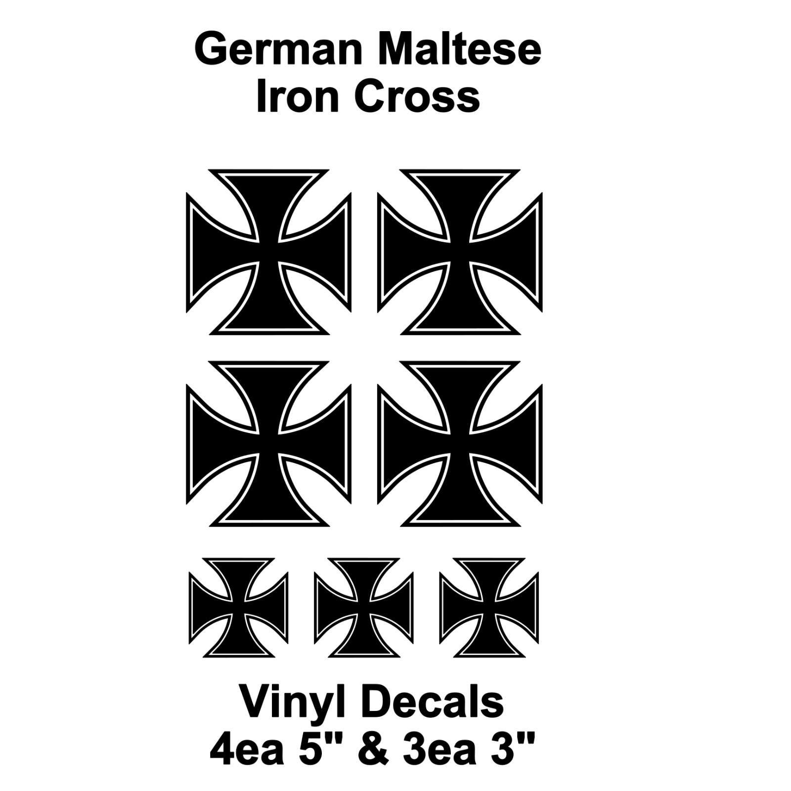 German Maltese Iron Cross Vinyl Decals Set of 7 Stickers 5" & 3" – Select Color