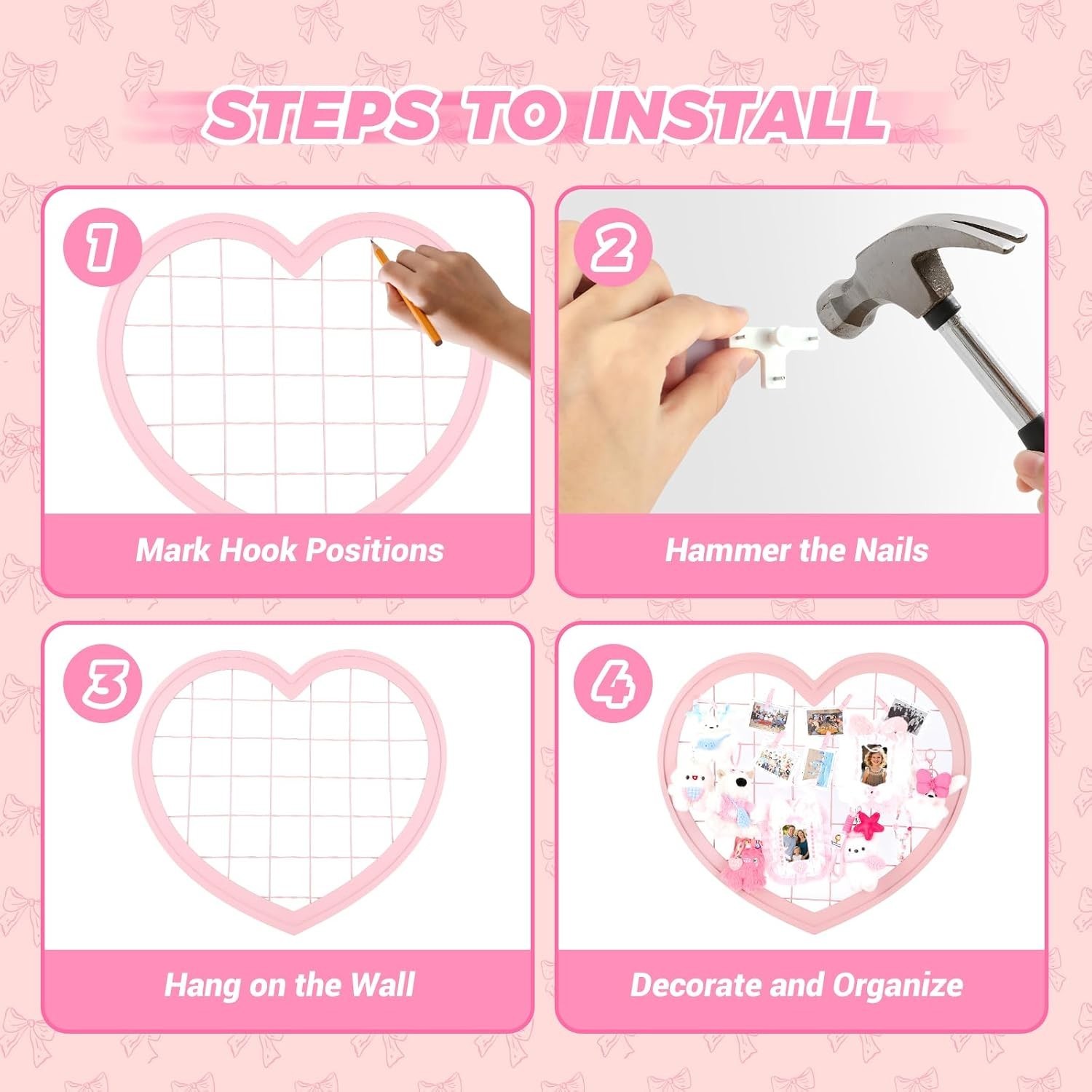 Stylish Heart-Shaped Wire Wall Grid Panel for Photos – Perfect for Teen Rooms