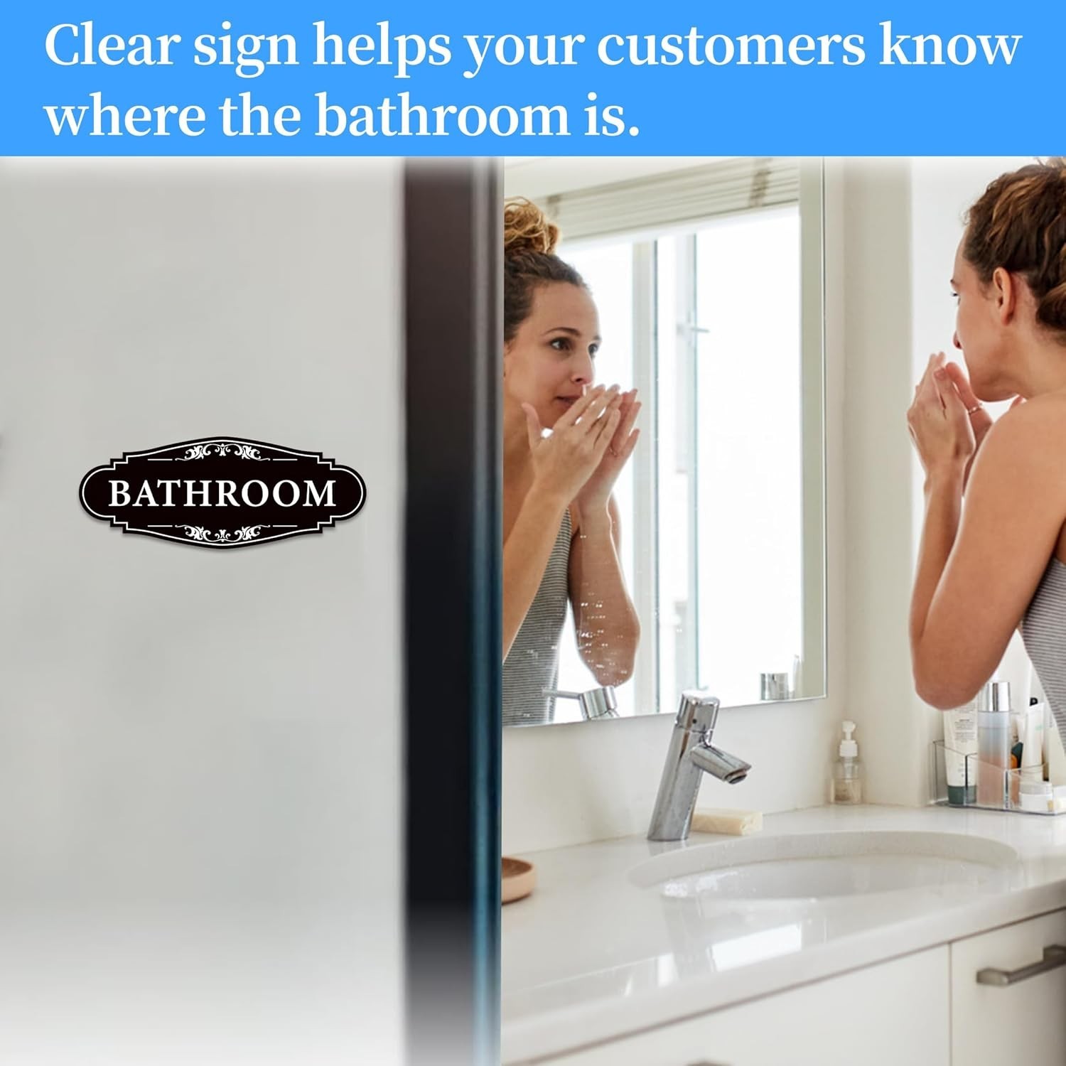 Bathroom Sign Sticker for Business and Home，Self-adhesive Cute Bathroom Decor…