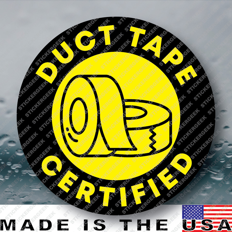 DUCT TAPE CERTIFIED Hard Hat Helmet Blue Collar Gag Prank Joke Sticker 2IN