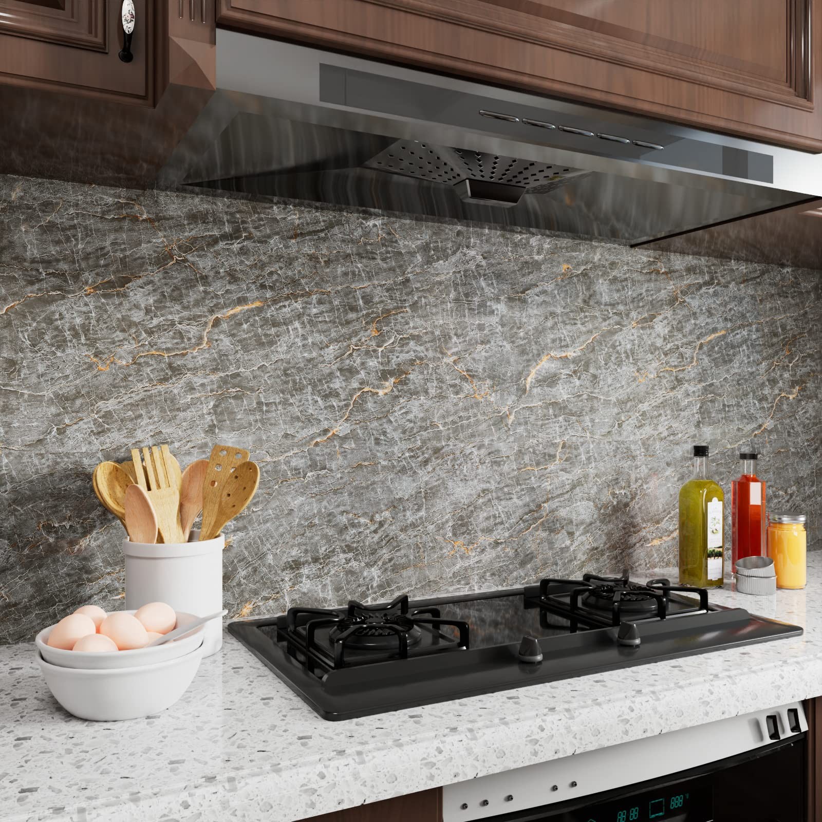 160 x 24 Inch Dark Grey Marble Paper Peel and Stick Countertops Waterproof Ma…
