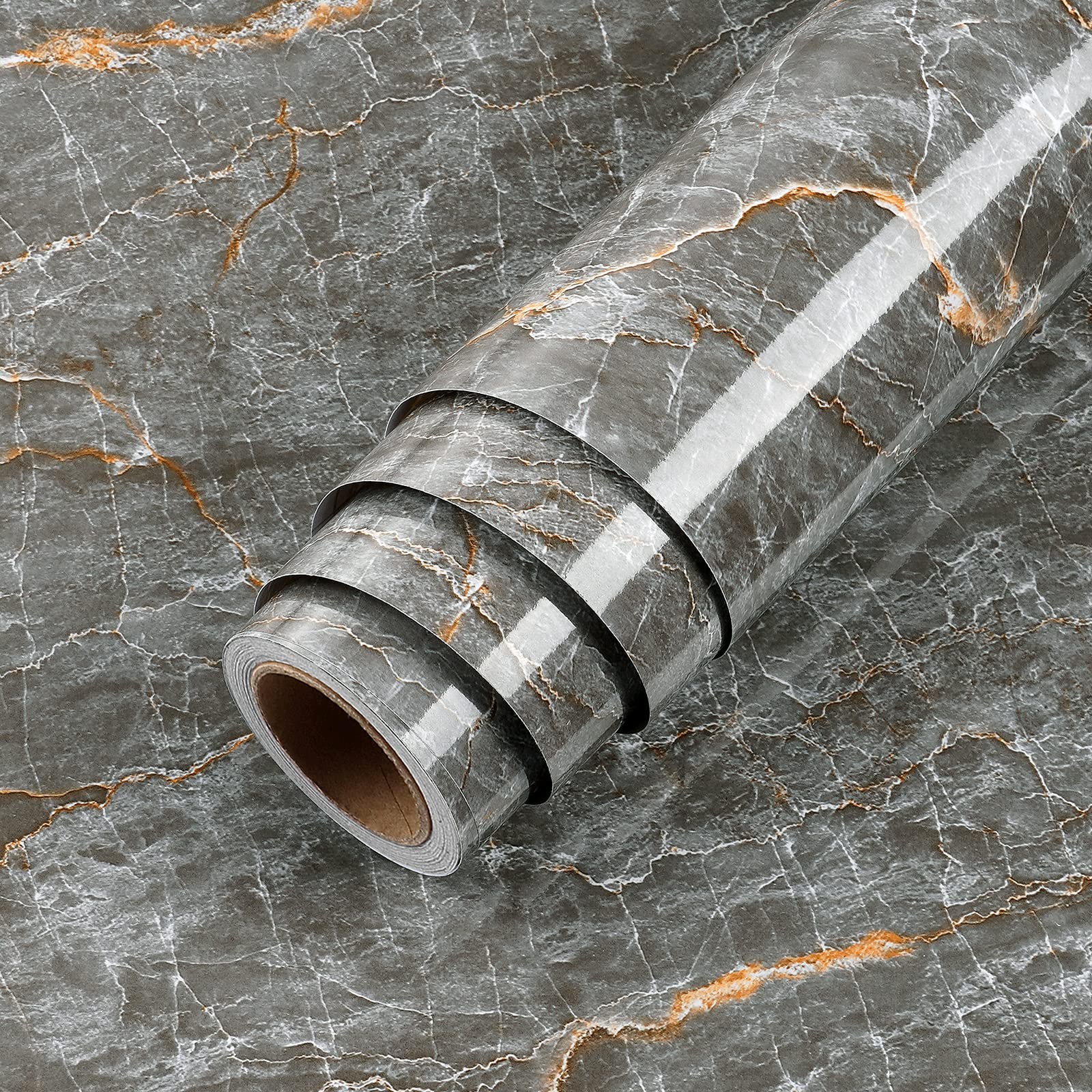 160 x 24 Inch Dark Grey Marble Paper Peel and Stick Countertops Waterproof Ma…