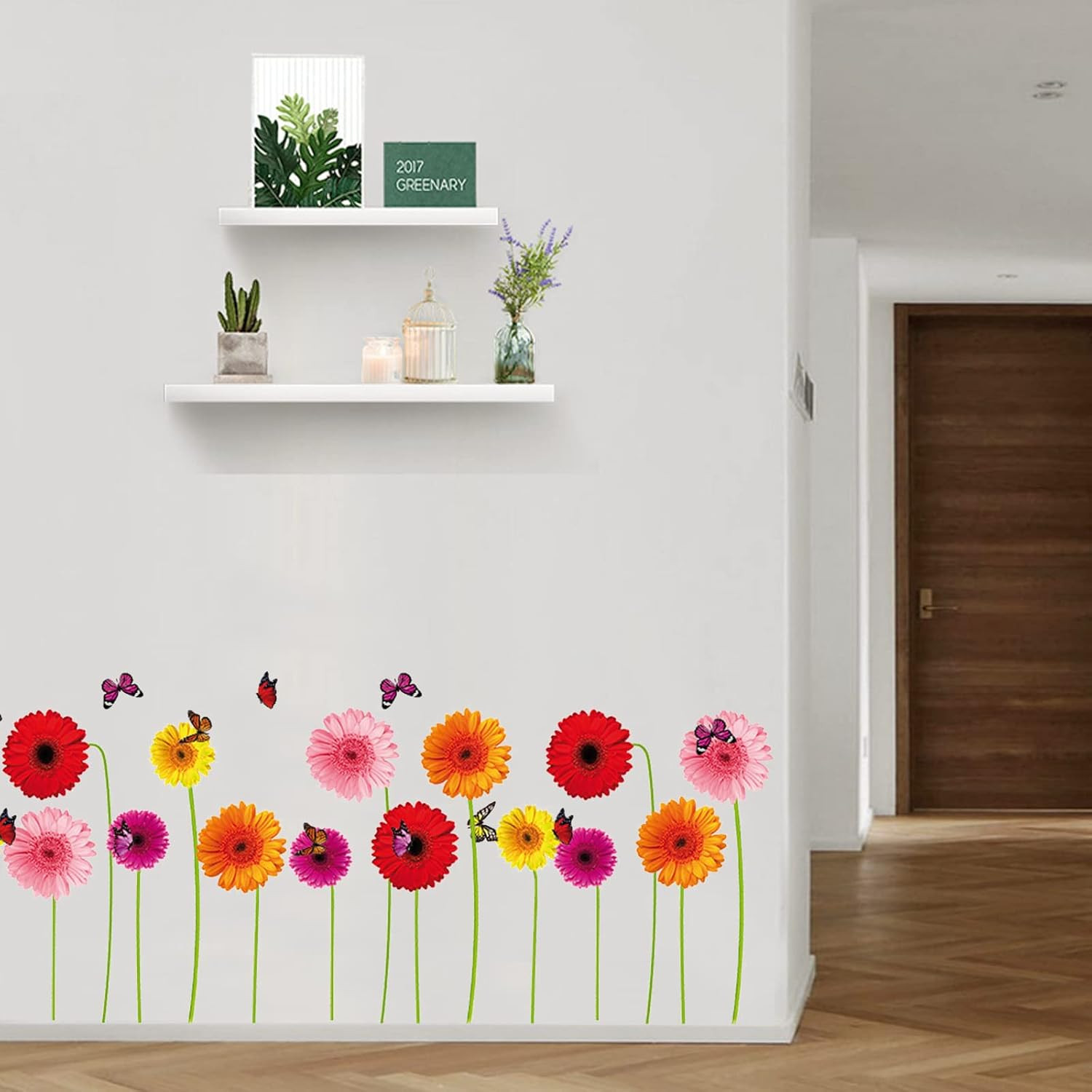 2 Sheets Gerbera Daisy Flowers Wall Decal 3D Floral Butterfly Wall