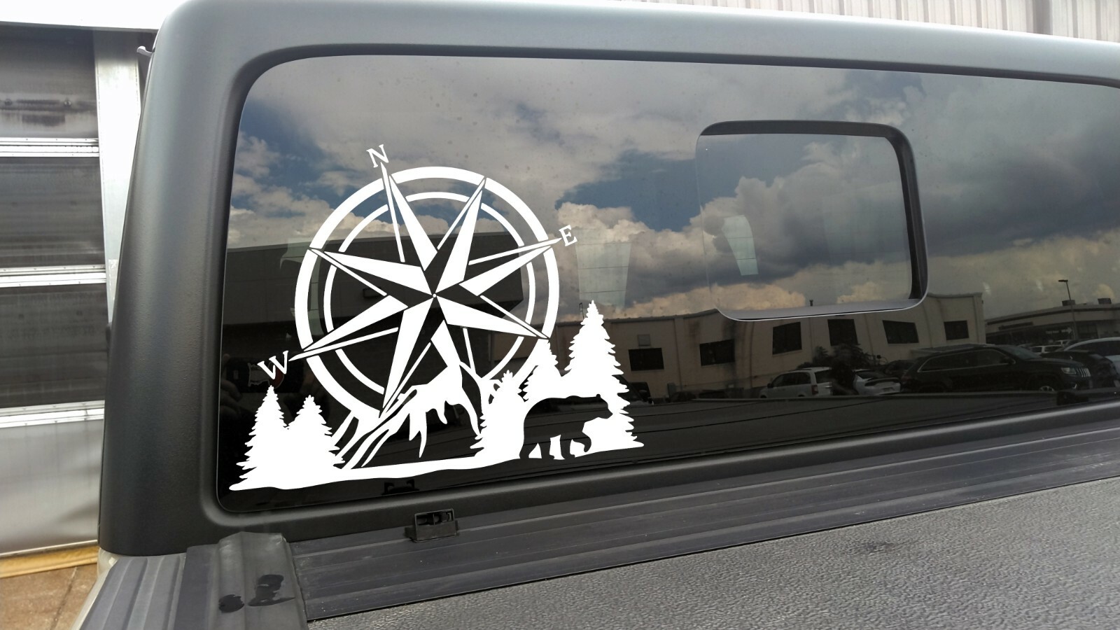 Compass Bear Mountain Forest Scene V2 – Camping RV Graphics Scenery – Die Cut