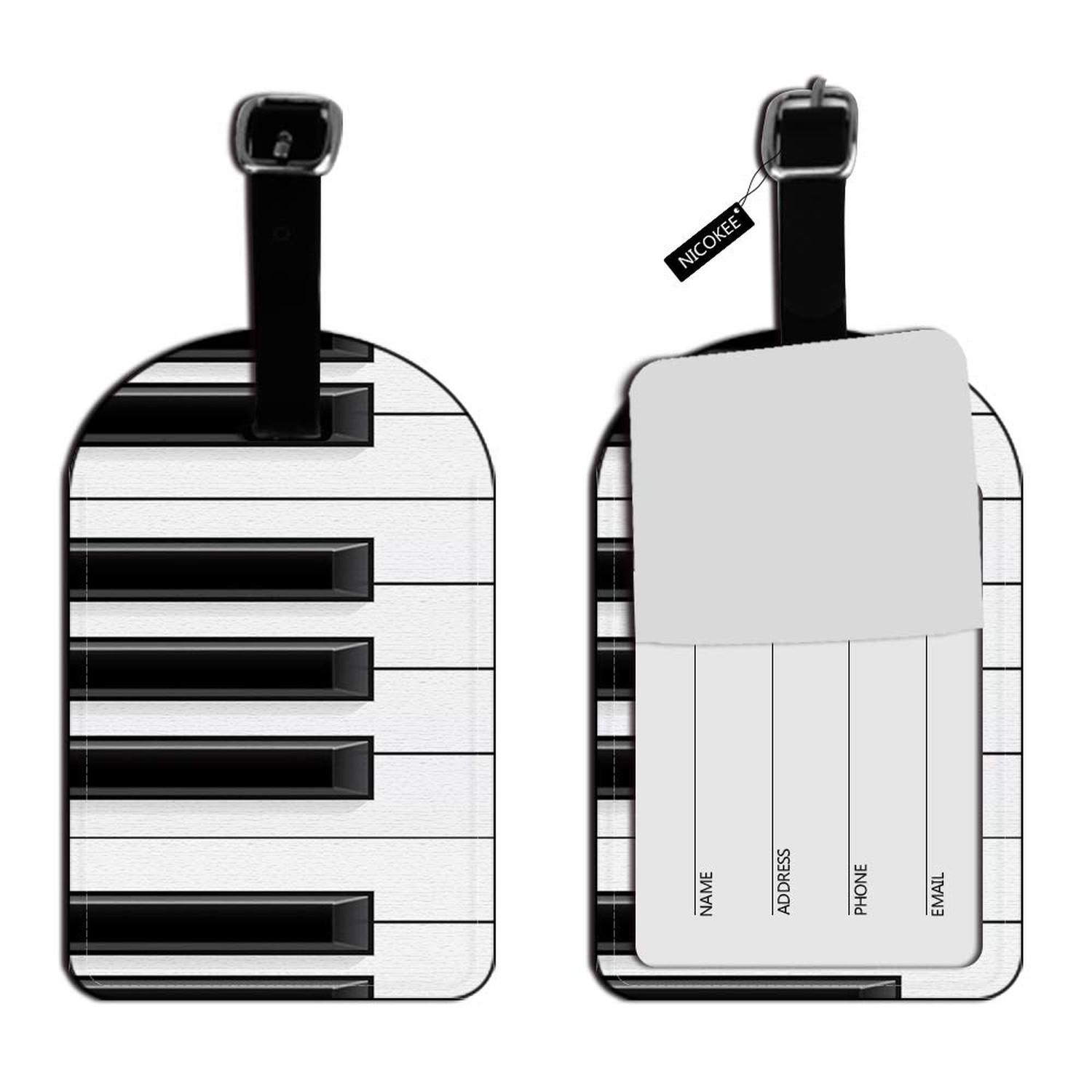 Nicokee Piano Keys-Music Leather Luggage ID Tag White Black Travel Bag Label …