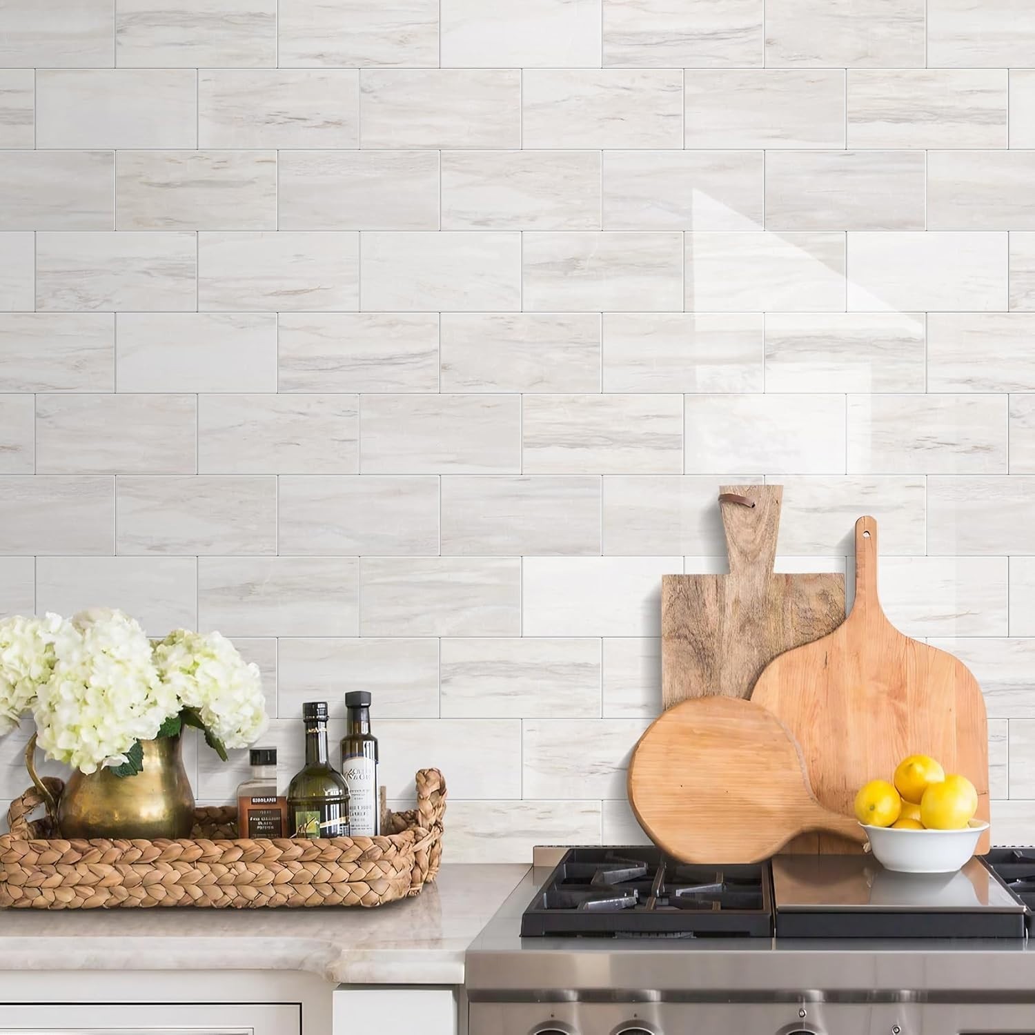 Glossy Light Brown Peel and Stick Subway Tile Backsplash – 10 Sheets Self-Adhesi