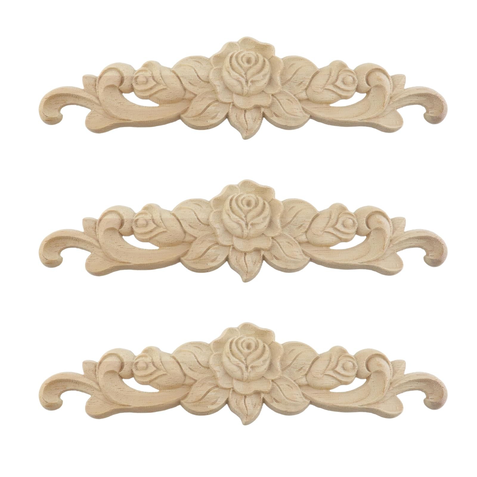 Wood Carving Decal Rose Wood Appliques Furniture Cabinet Decoration Onlay App…
