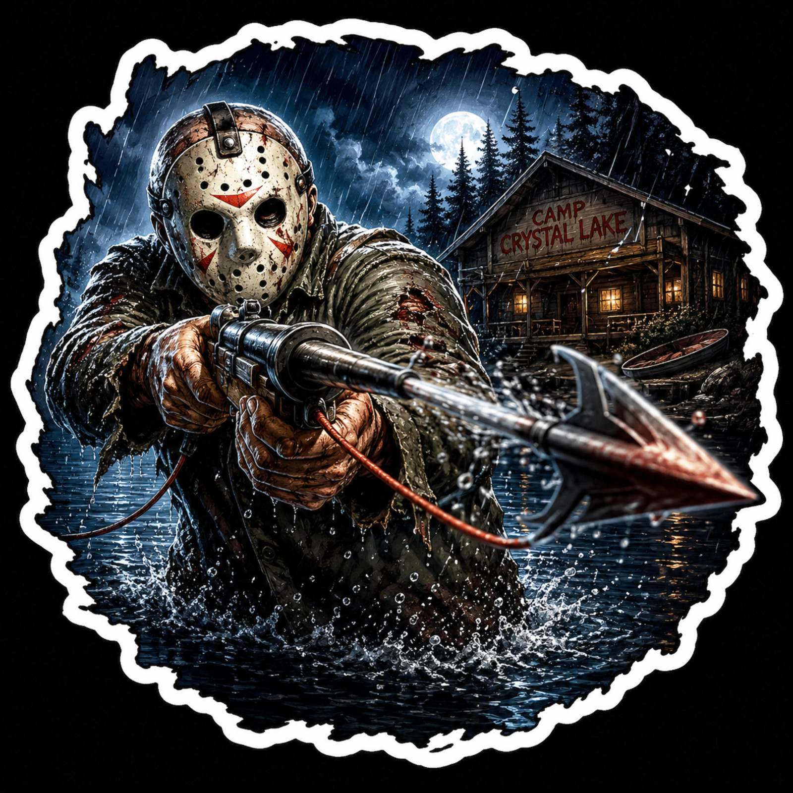 Jason voorhees Harpoon Speargun Sticker Crystal Lake Horror Camp Vinyl Decal