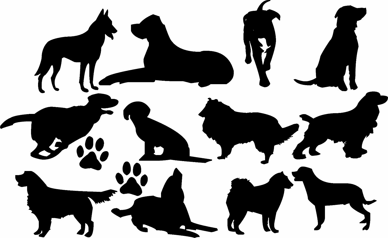 DOGS Wall Art Stickers (decals) Many Colours, 4 x Sizes – 12 different dog poses