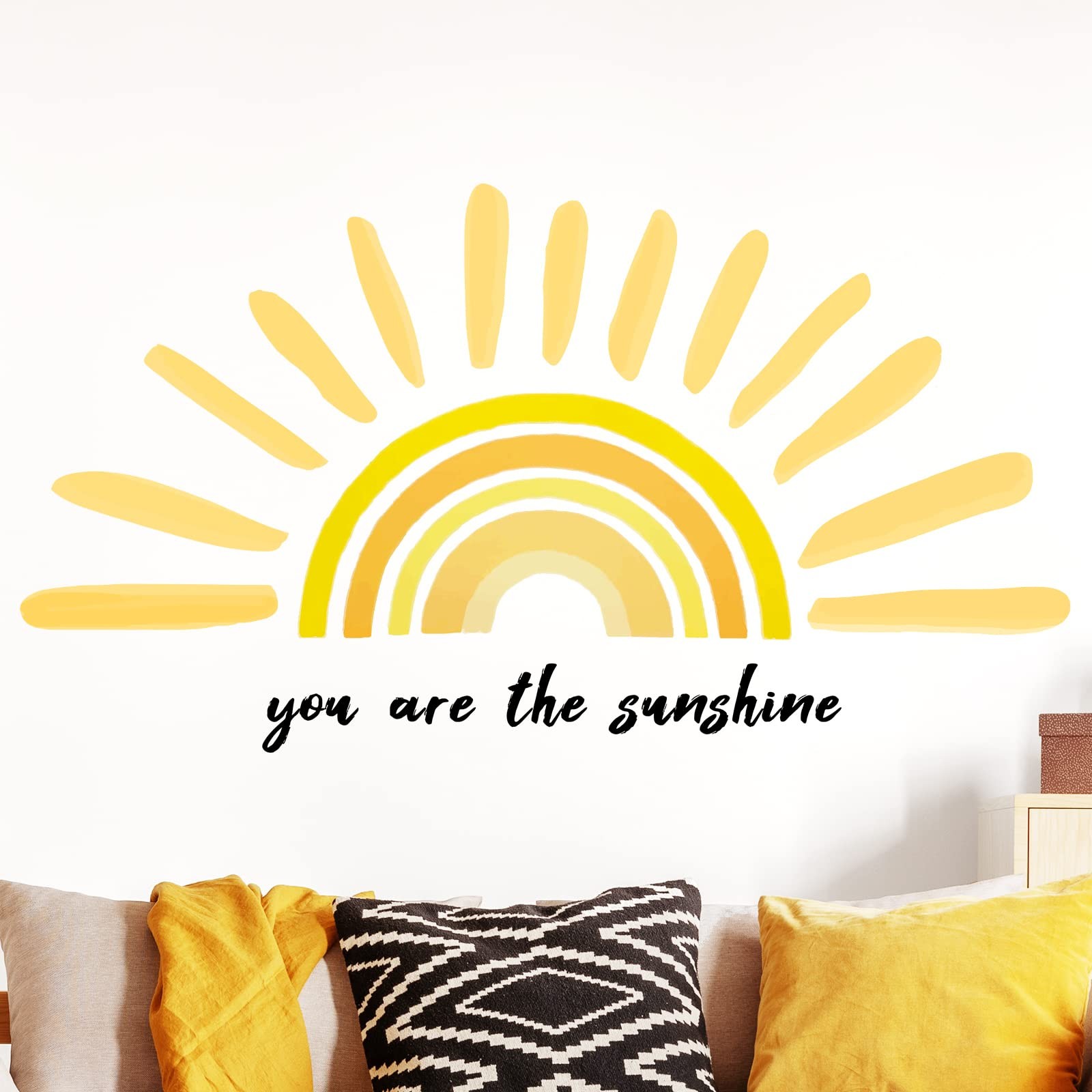 42 x 18 Inches Large Boho Half Sun Wall Decals You are The Sunshine Wall Stic…