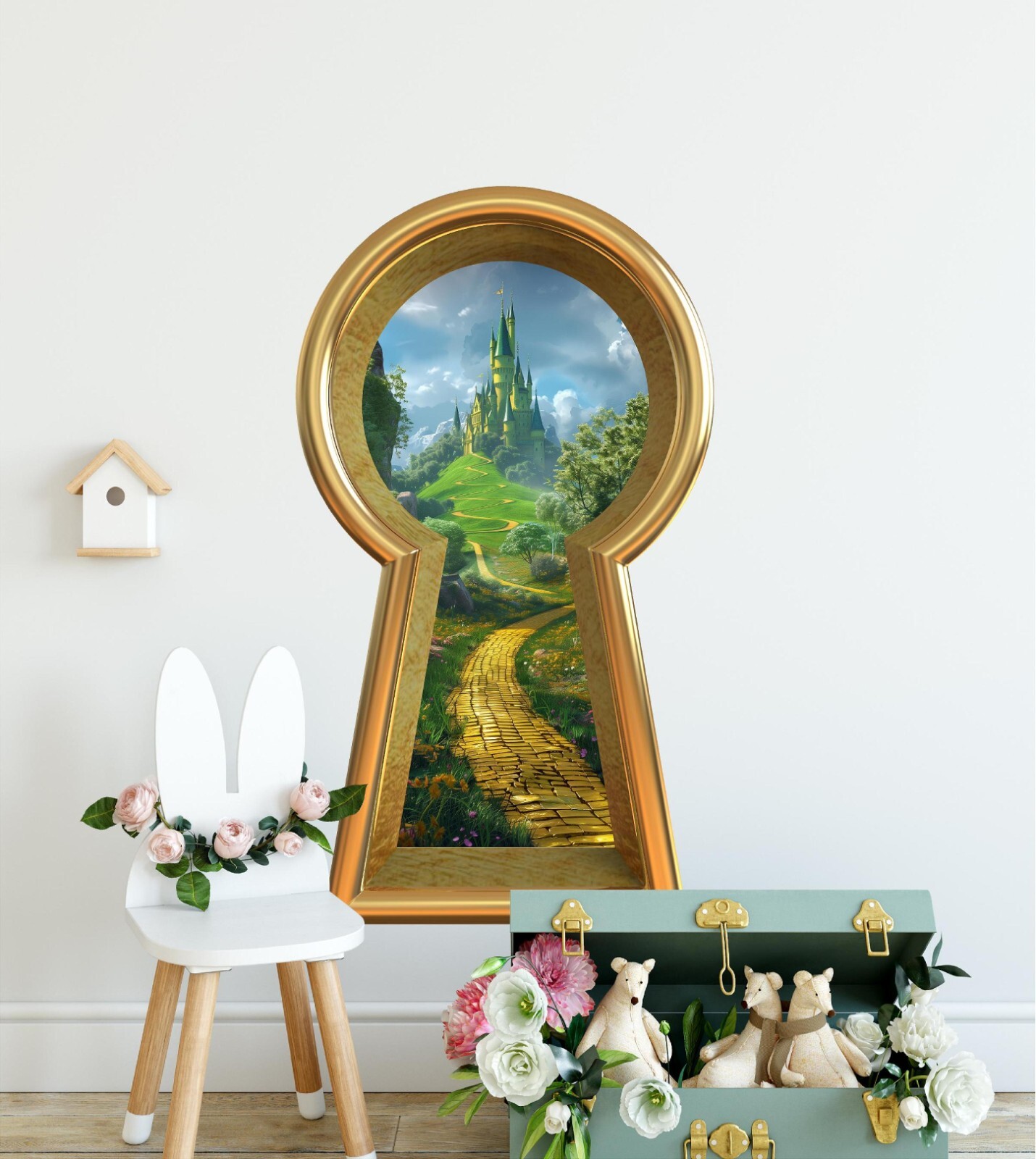 3D Keyhole Removable Wall Decal – Yellow Brick Road to Emerald Castle Decor