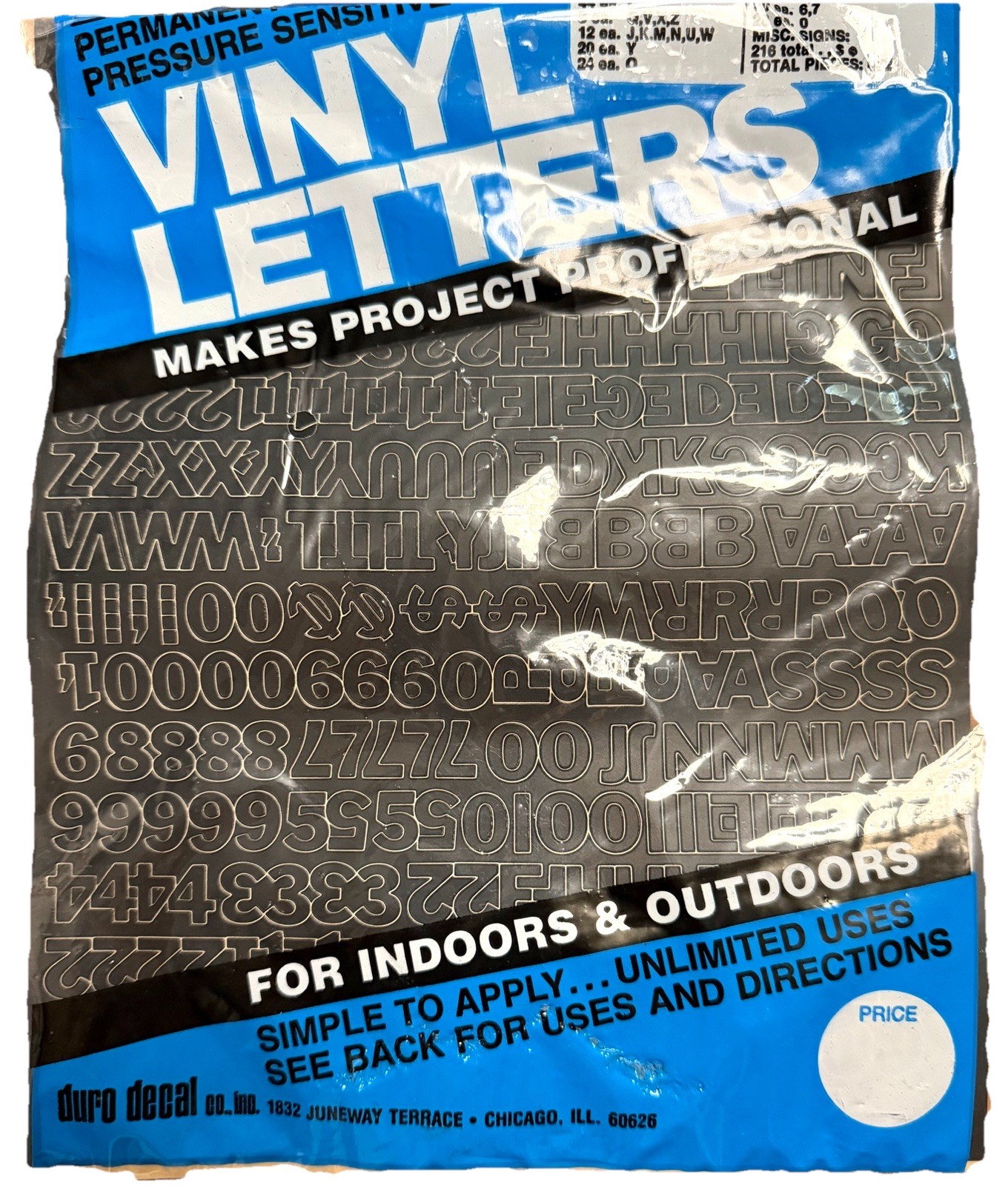 GOTHIC BLACK Adhesive Vinyl Letters & Numbers 1/2" INDOORS OUTDOORS Open Pkg