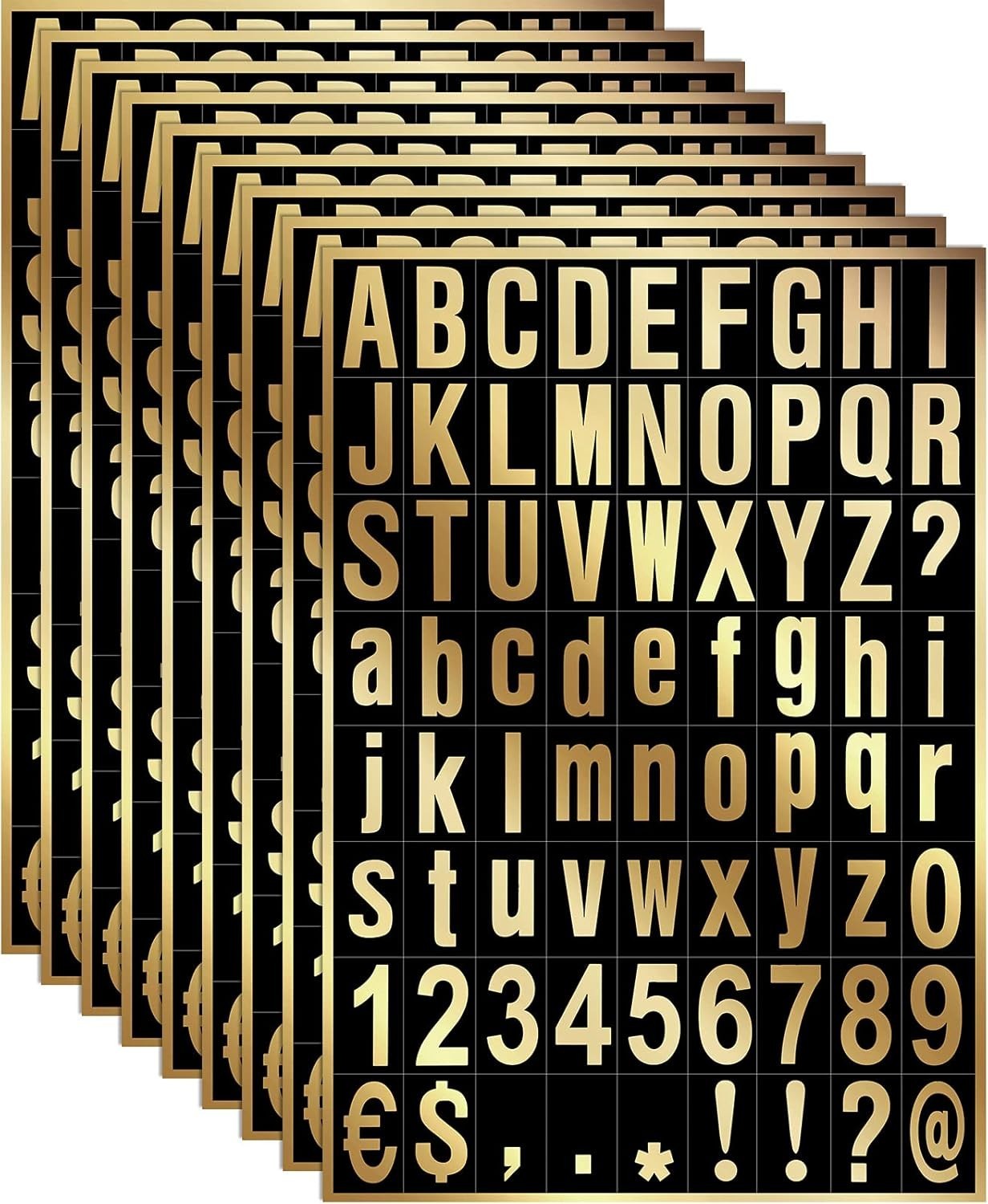 8 Sheets Self-Adhesive Vinyl Letters Numbers Kit, Mailbox 1 Inch Gold in Black