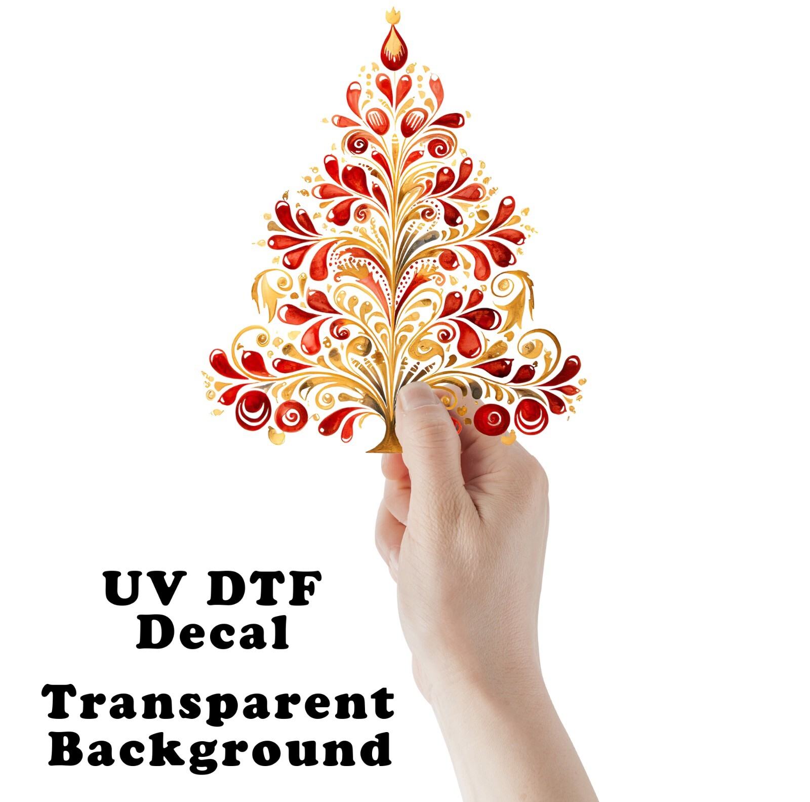 Red and Yellow Nordic Christmas Tree UV DTF Transparent Sticker / Decal