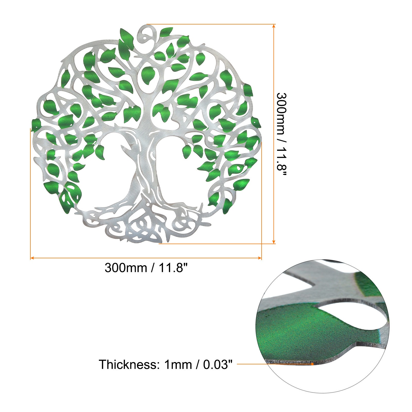 Metal Tree Wall Decor Tree of Life Sculpture Decoration Green Silver