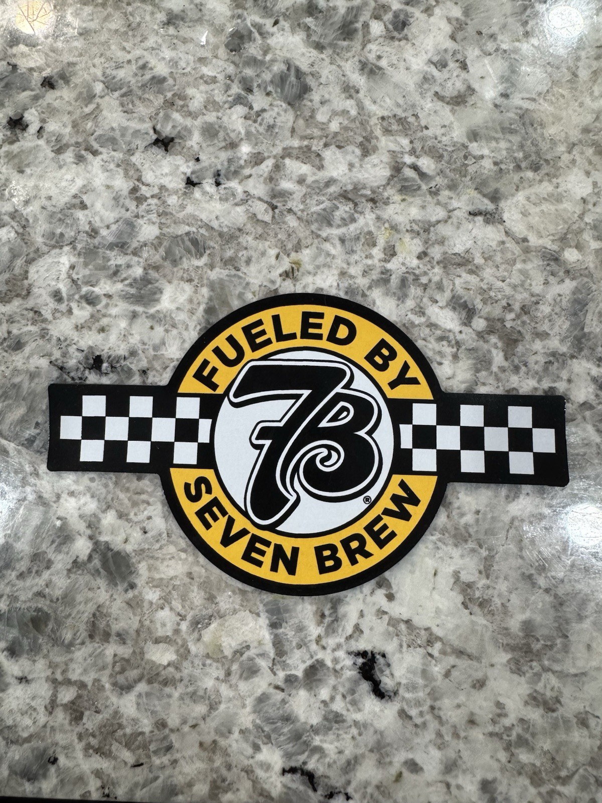 Seven Brew Racing Checkered Vinyl Sticker Black White Yellow for Wall Car Door