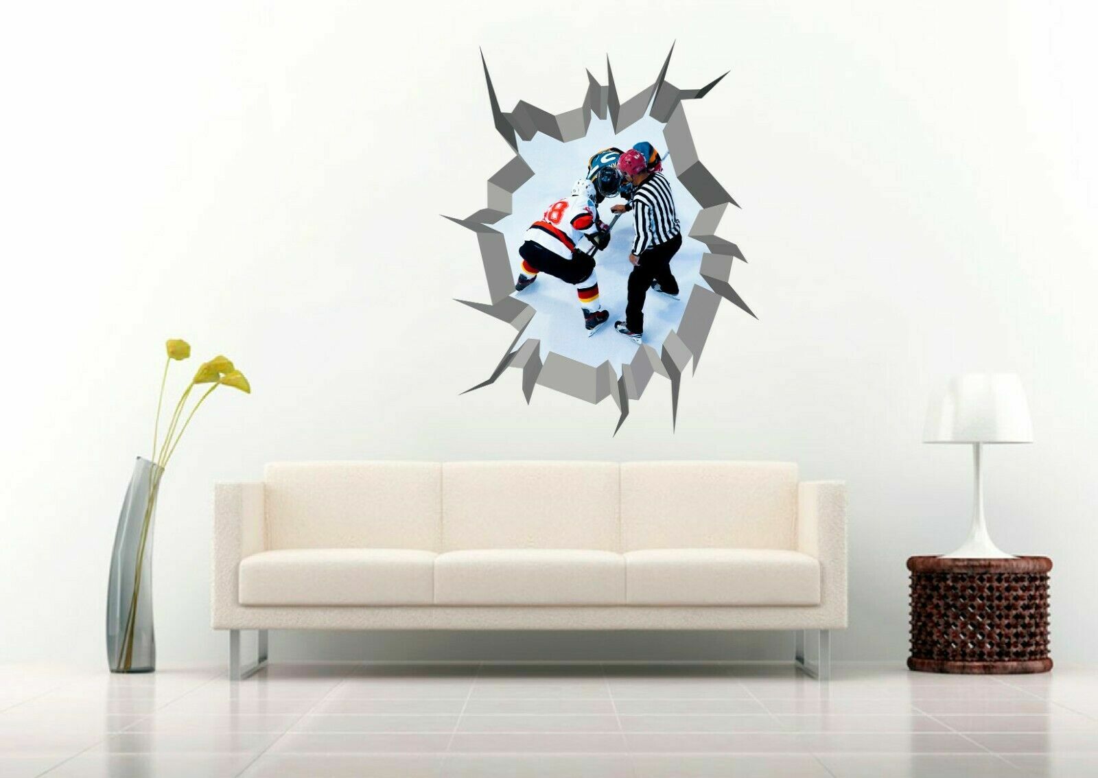 NHL Referee Drops The Puck Crack Hole Wall Decal Vinyl Sticker Mural Art Decor