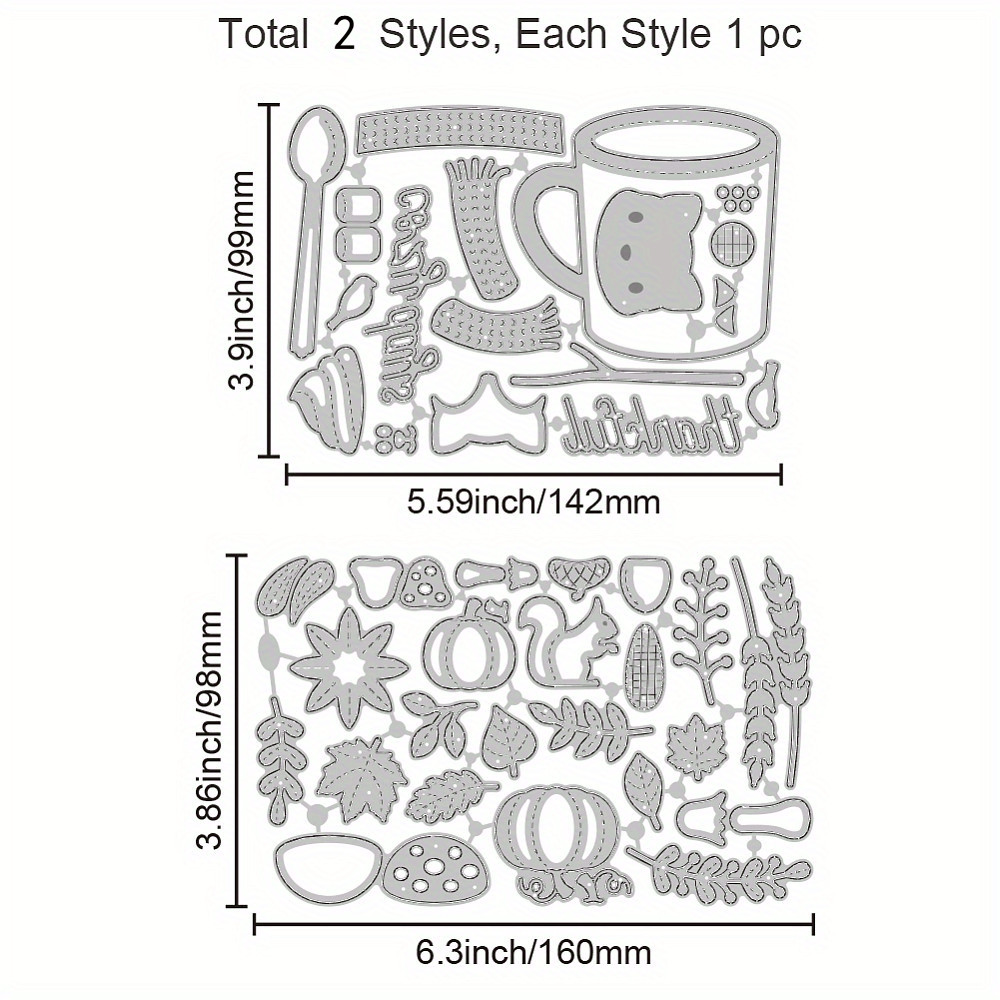 1Set 2pcs Autumn Theme Cup Carbon Steel Cutting Dies Stencils for DIY