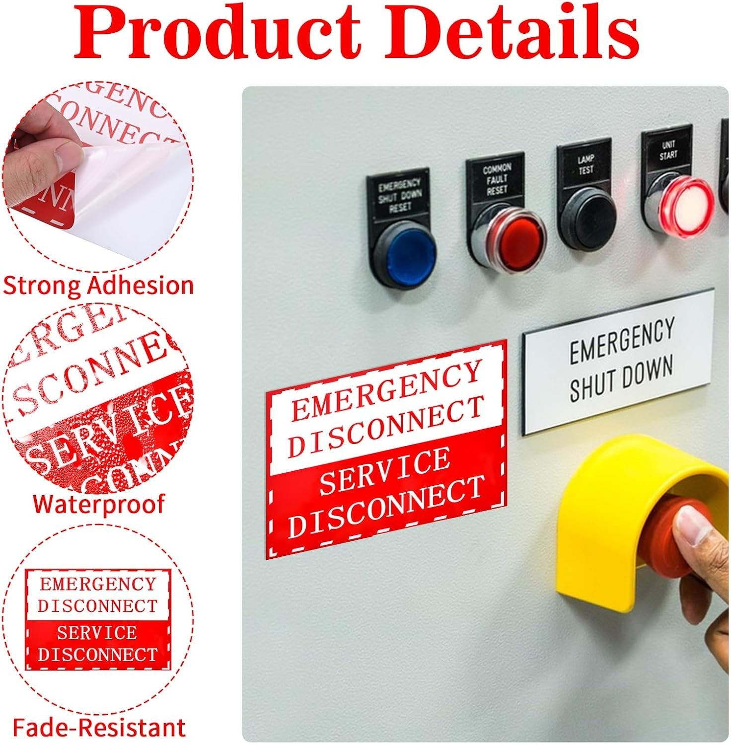 12PCS NEC Compliant Emergency Disconnect Sticker, 5×3.5 Inch Emergency-Disconnec