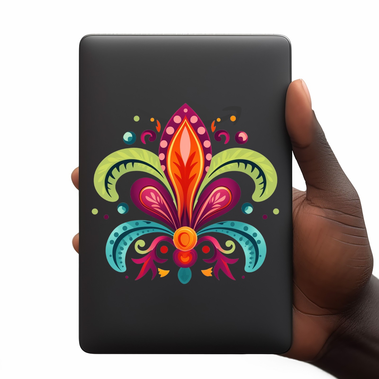 Colorful Folk Art Fleur de Lis UV DTF Transparent Sticker / Decal