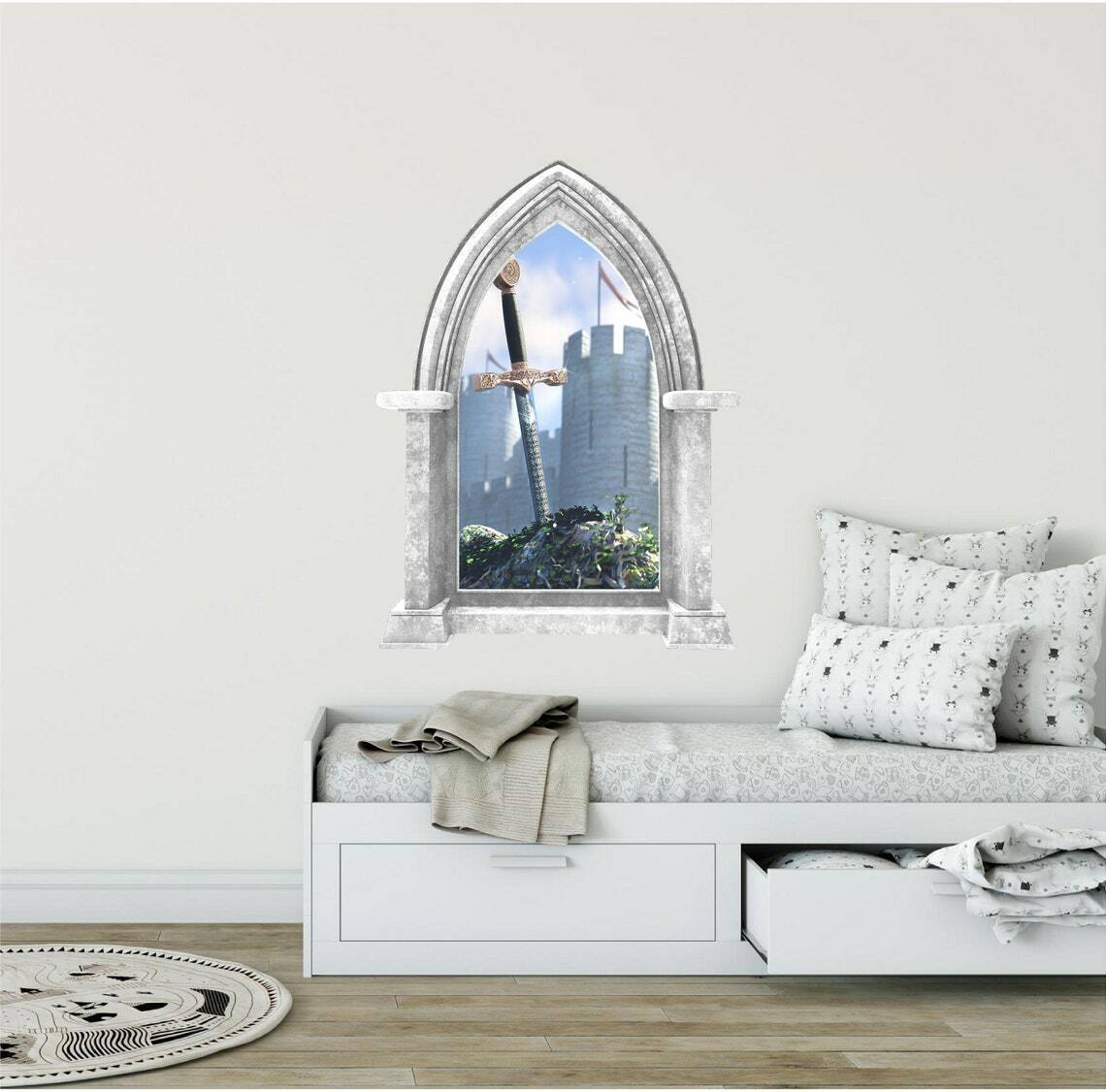 CastleScape Sword In The Stone Wall Decal Castle Window Vinyl Wall Sticker Decor