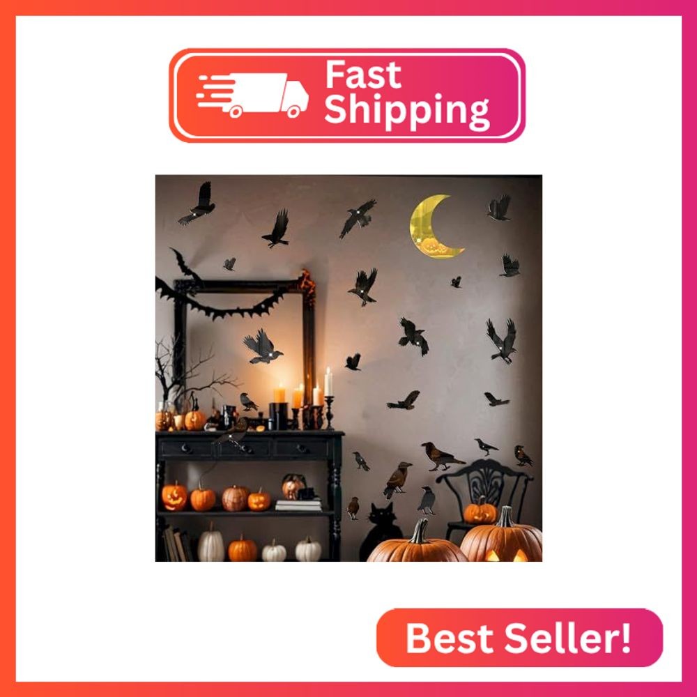 Acrylic Halloween Wall Stickers Moon Crow Wall Stickers Decor Removable Mirror A