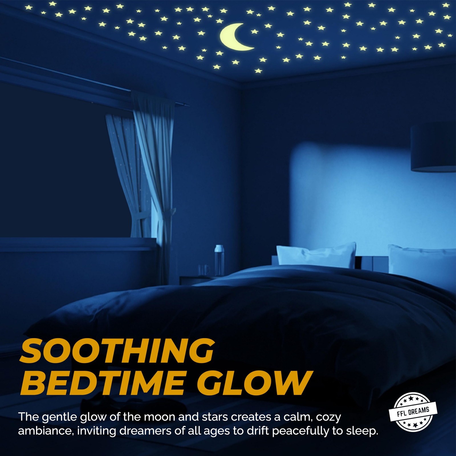 FFL DREAMS Glow in The Dark Stars and Moon, Realistic No Dots Green