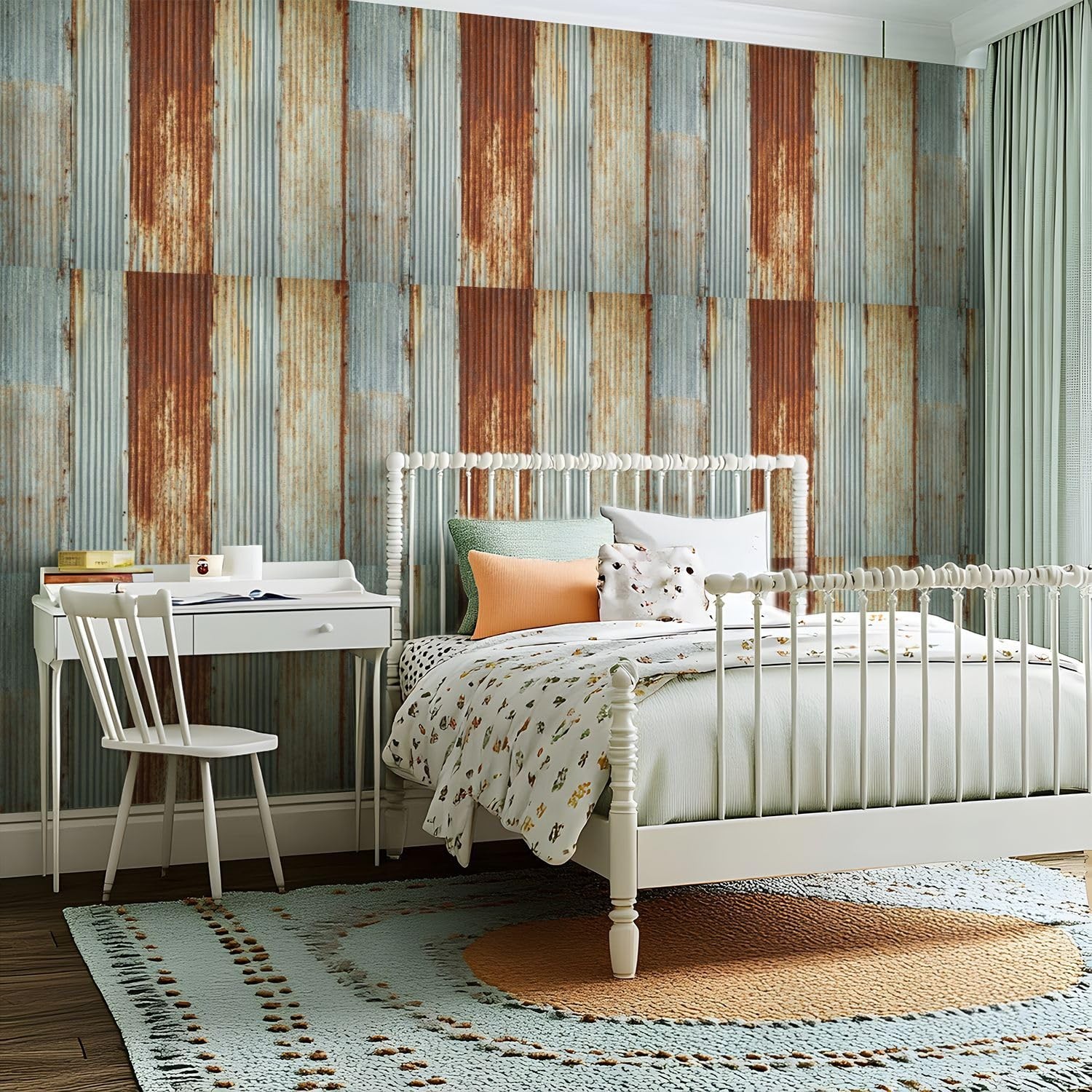 VGHUYEVOGERE Peel and Stick Wallpaper – Old Texture Rusty Galvanized Metal Pa…