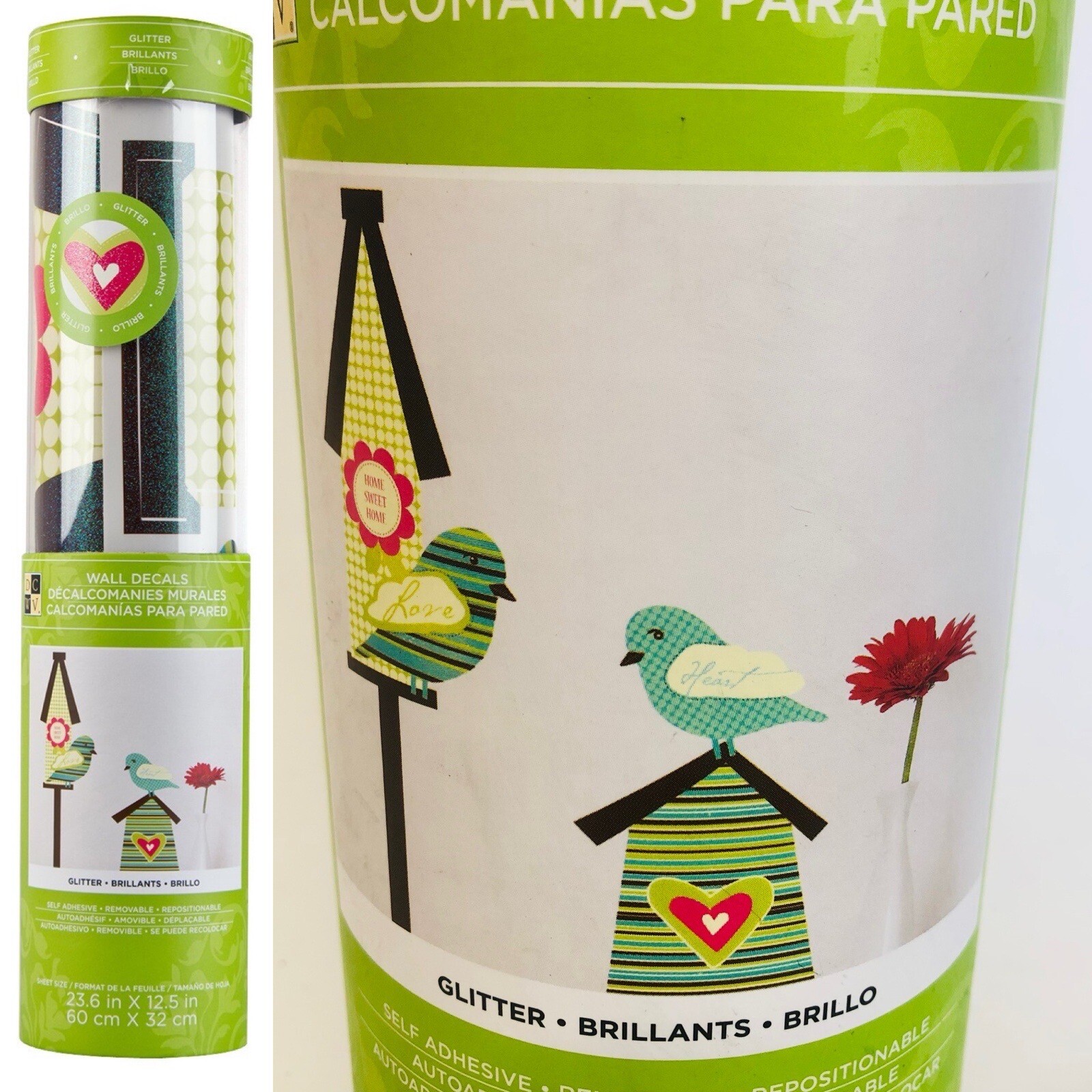 DCWV Decal Wall Art Birdhouses With Birds, Heart, Flower Regular Peel & Stick
