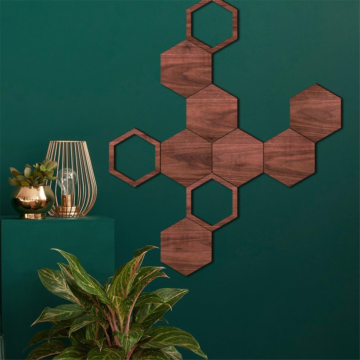 Wooden Hexagon Wall Stickers, 10 PCS Removable Hexagonal Wall Stickers, 3D He…