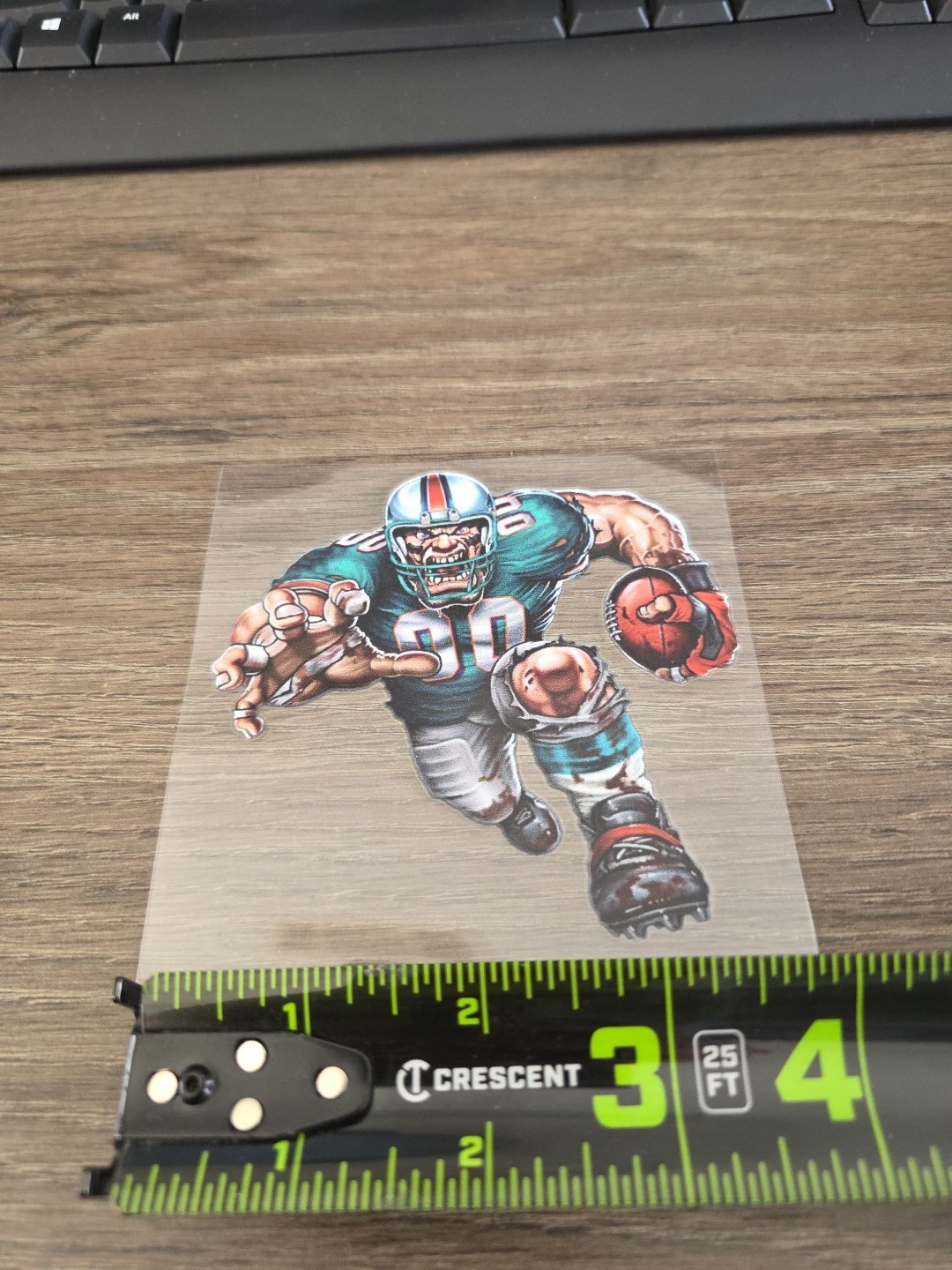 Miami Dolphins Running Football Player Raised UV DTF Decal Color 4in X 4in