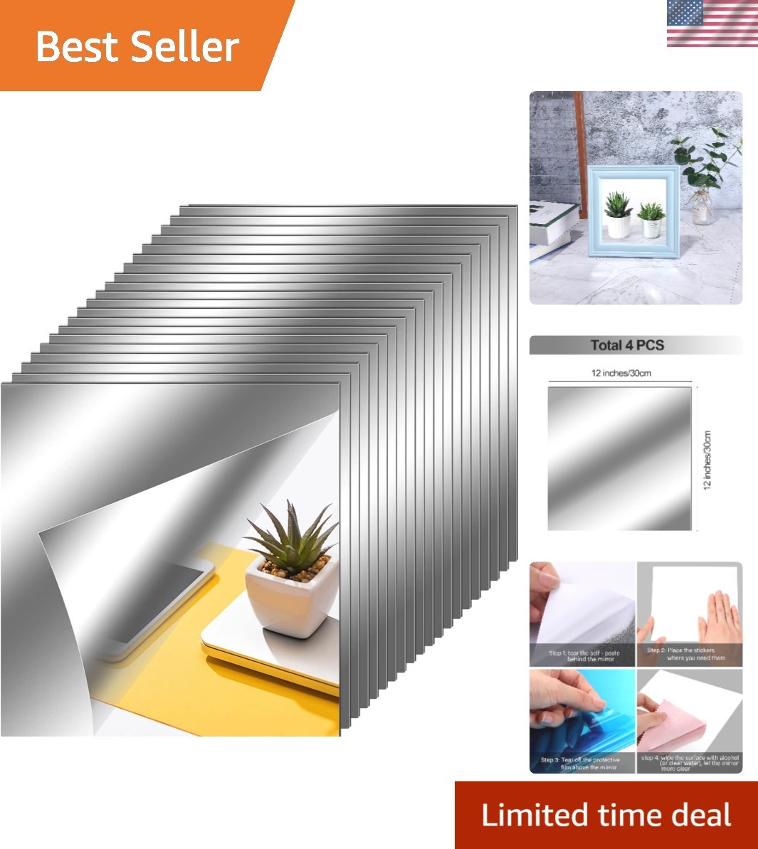 20 Pieces Flexible Mirror Tiles – Self-Adhesive, 12×12 Inches, Home Decor Magic