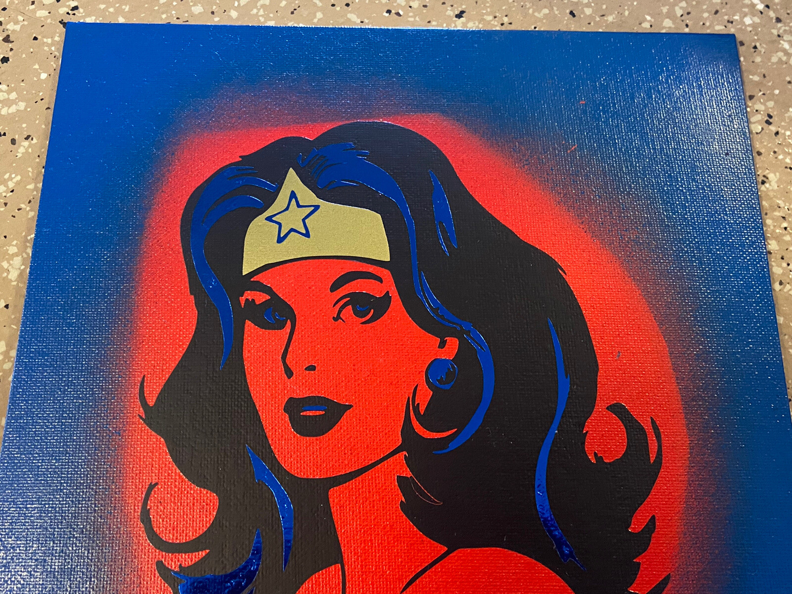 Handcrafted DC Wonder Woman Vinyl On Canvas 9×12 Signed Artwork B