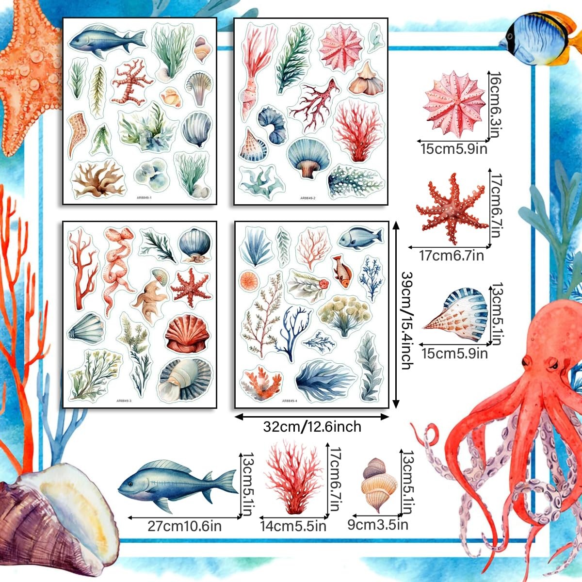 Watercolor Ocean Plants Wall Stickers Under The Sea Seaweed Wall Decal DIY Na…