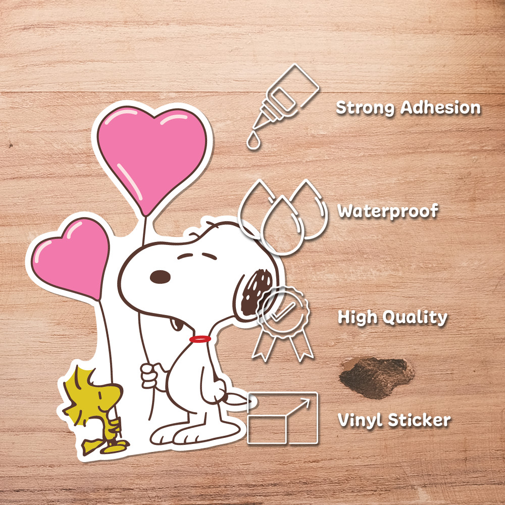 Peanuts Snoopy with heart-shaped balloons next to Woodstock 2.8"W x 4"H