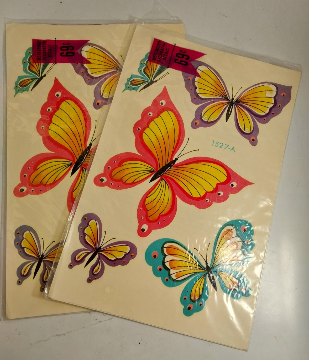 2 Vintage Meyercord Decals NIP Retro Butterfly Original 1960’s Mid Century Lot