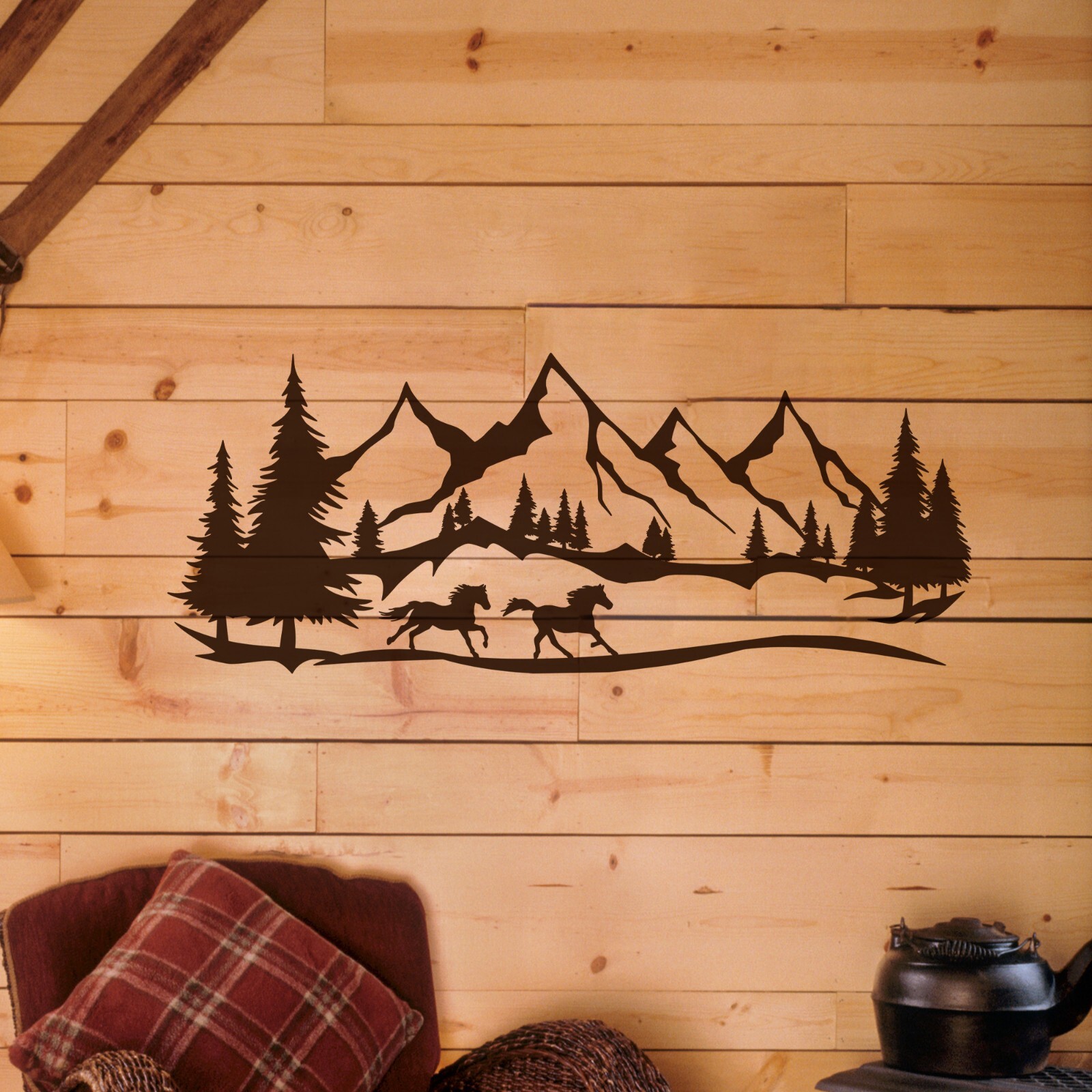 Horses Running Mountains Forest Scene Vinyl Decal V3 – Camper Graphics – Die Cut