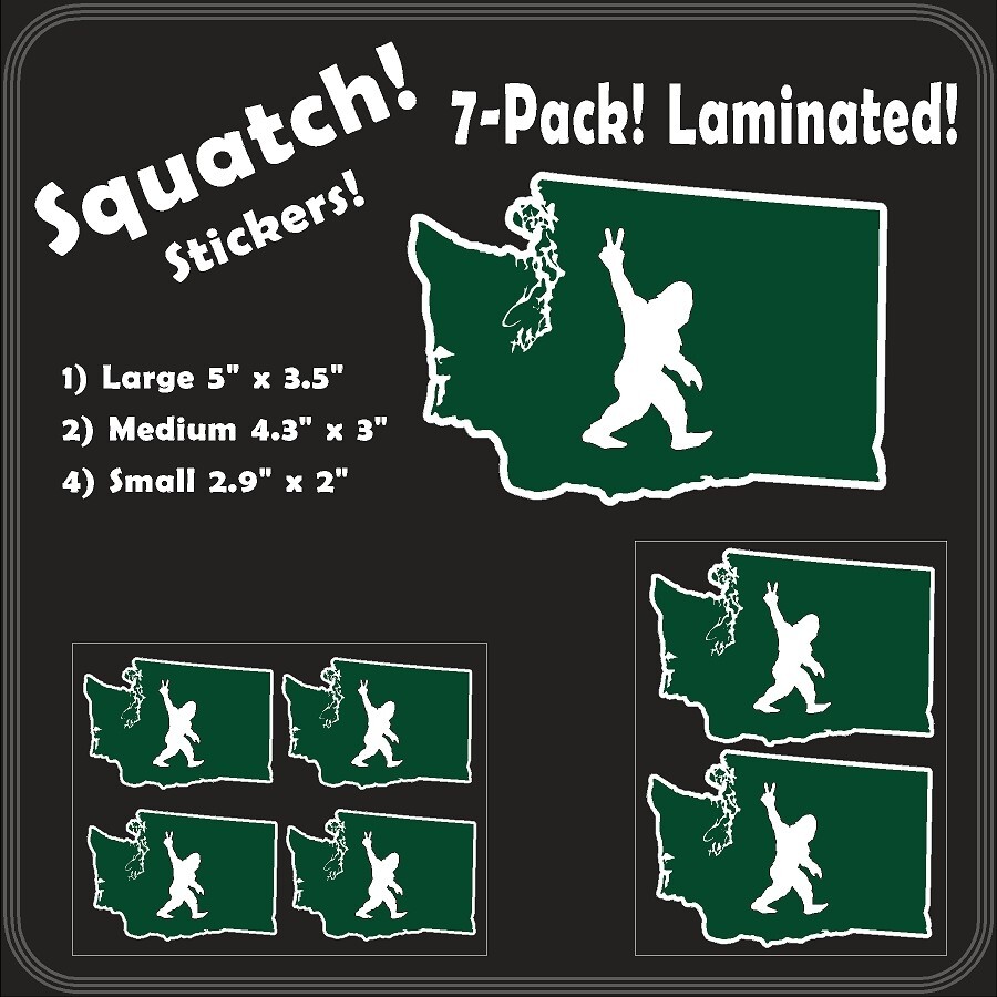 Sasquatch aka Bigfoot or Yeti 7-PACK High Quality Laminated Stickers Washington
