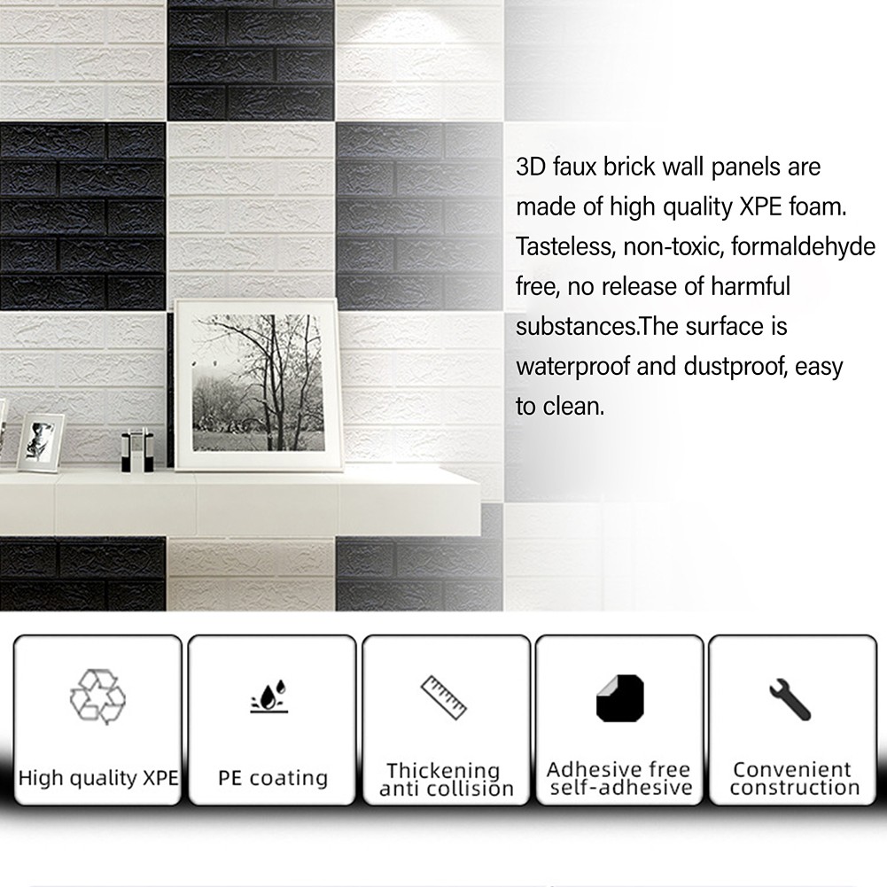 10pc 3D Foam Brick Stone Wall Panels Marbing Wallpaper Self Adhesive Waterproof