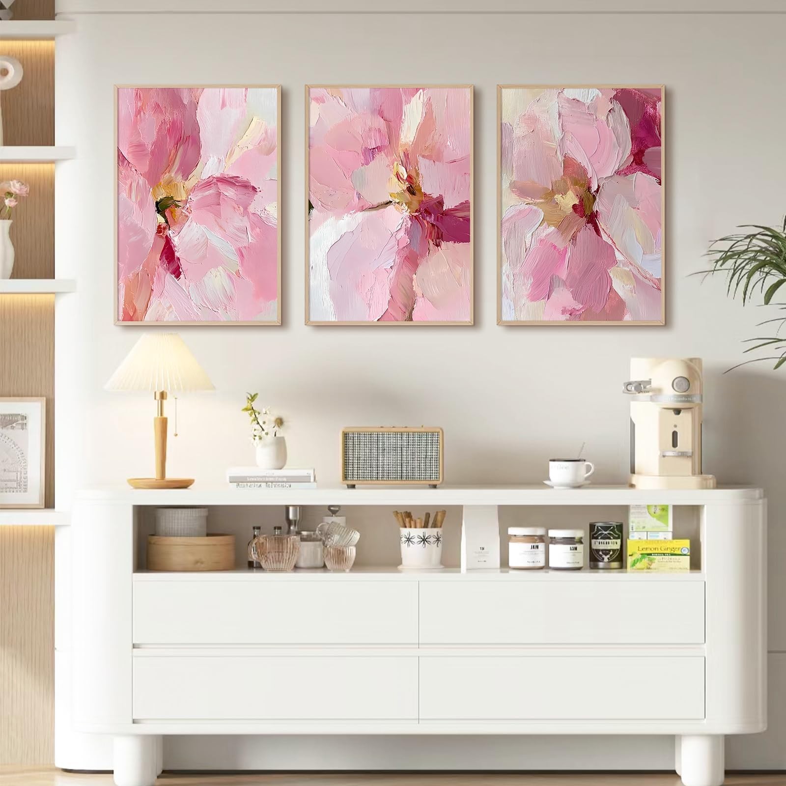 Abstract Floral Wall Art Pink Flower Canvas Pictures Modern Wall Decor Blush …