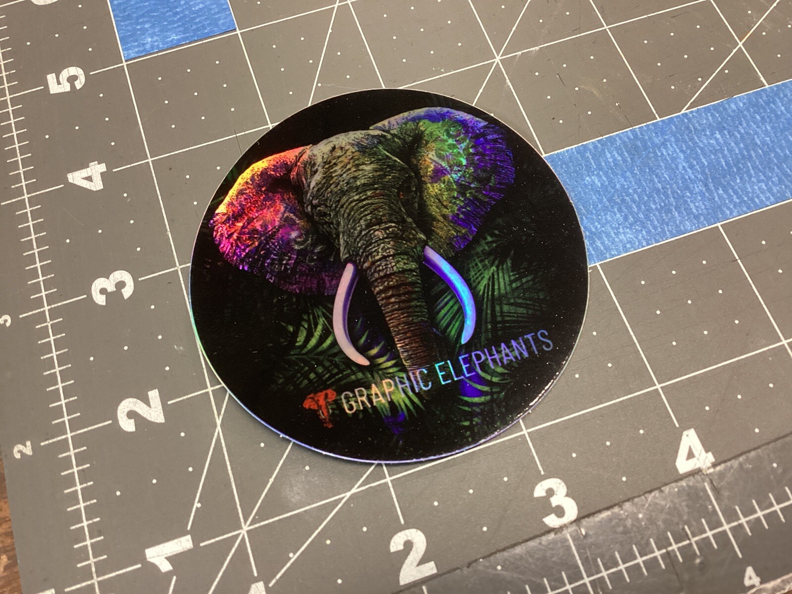 Graphic Elephants Vinyl Sticker 3” Holographic Screen Print Psychedelic Color￼