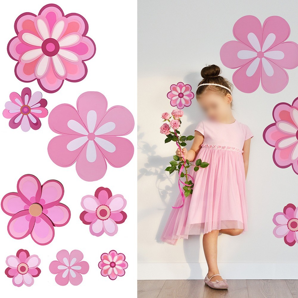 Set of 8 Floral Wall Decals for Living Spaces Waterproof and Removable