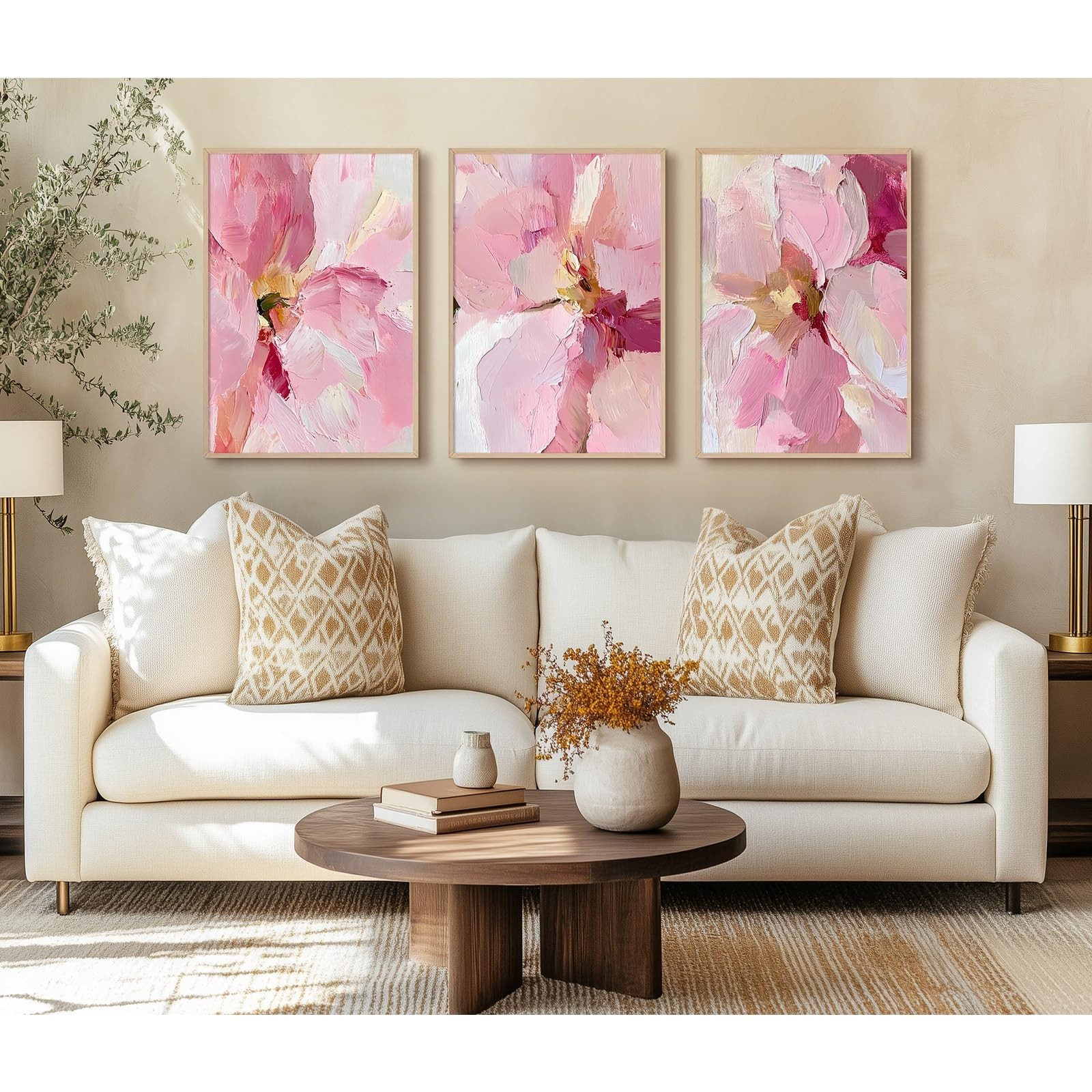 Abstract Floral Wall Art Pink Flower Canvas Pictures Modern Wall Decor Blush …