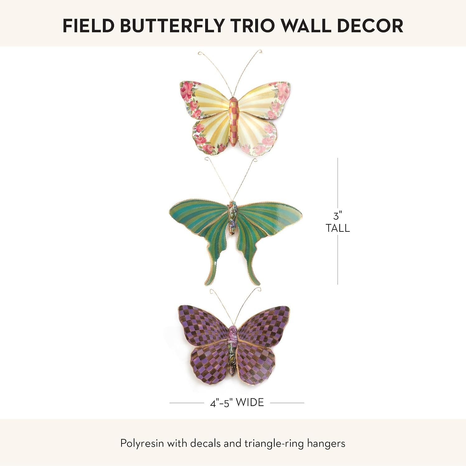 Butterflies Trio Wall Decor Set, Field | Hand-applied design, made from resin…